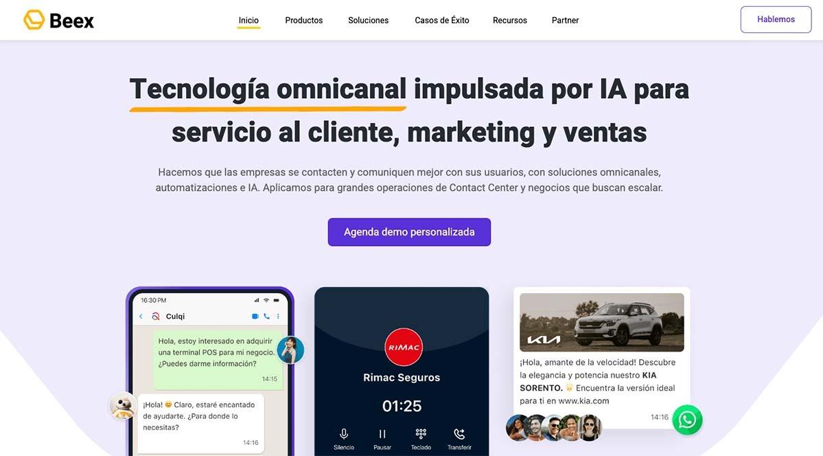 Captura de pantalla de la página web de Beex