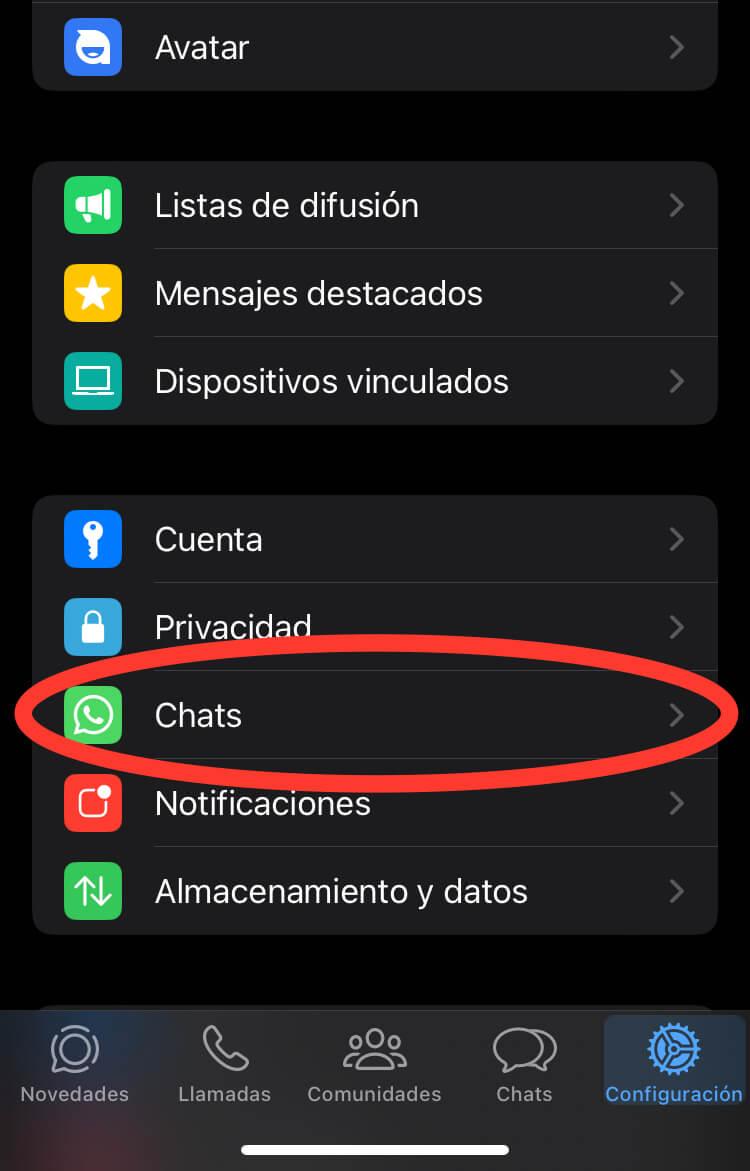 Pantalla de configuración de copia de seguridad en WhatsApp desde iOS