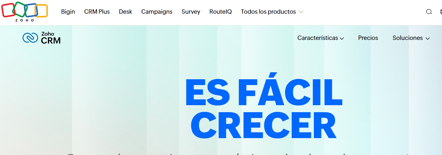 Pantalla de inicio de Zoho