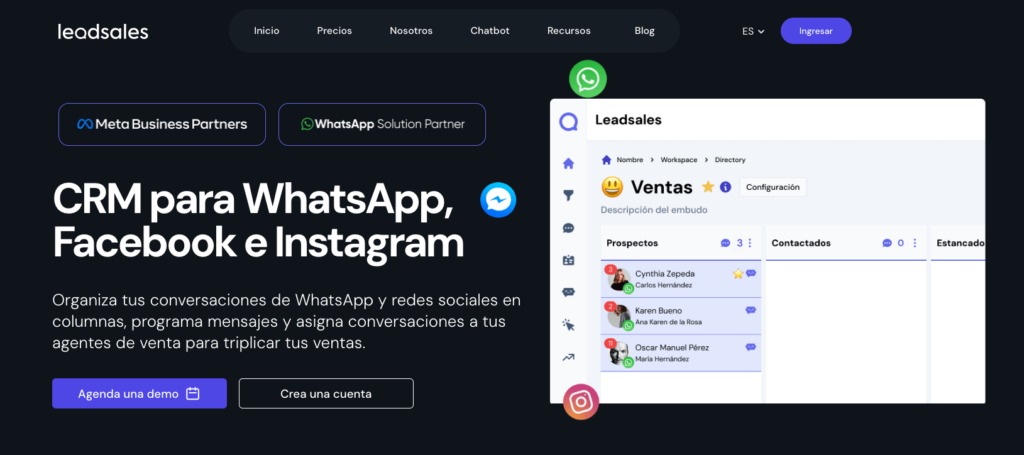 Página de inicio de Leadsales en modo oscuro con el mensaje
