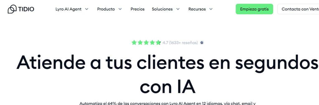 Página de inicio de Tidio