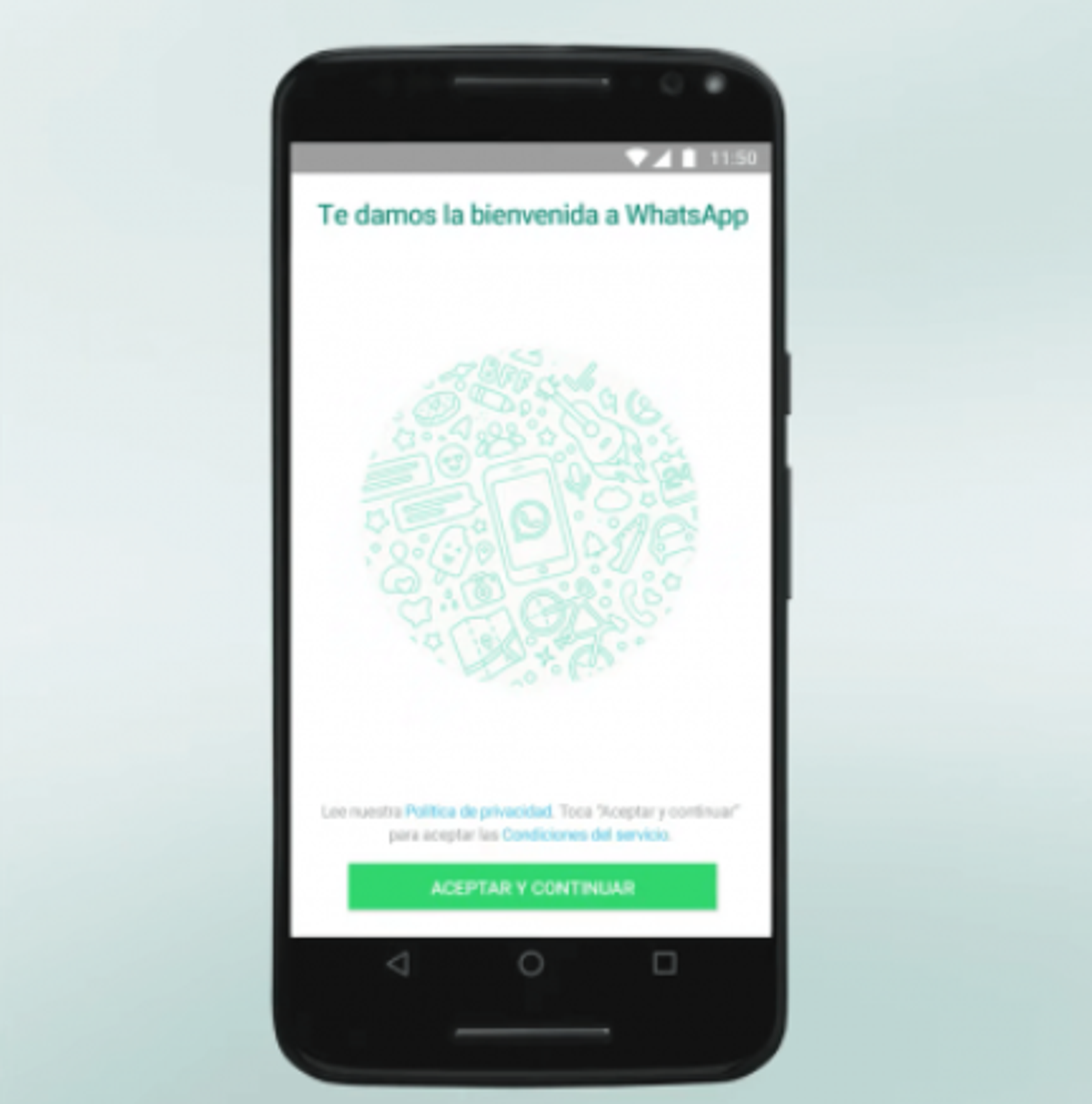 Pantalla de bienvenida WhatsApp