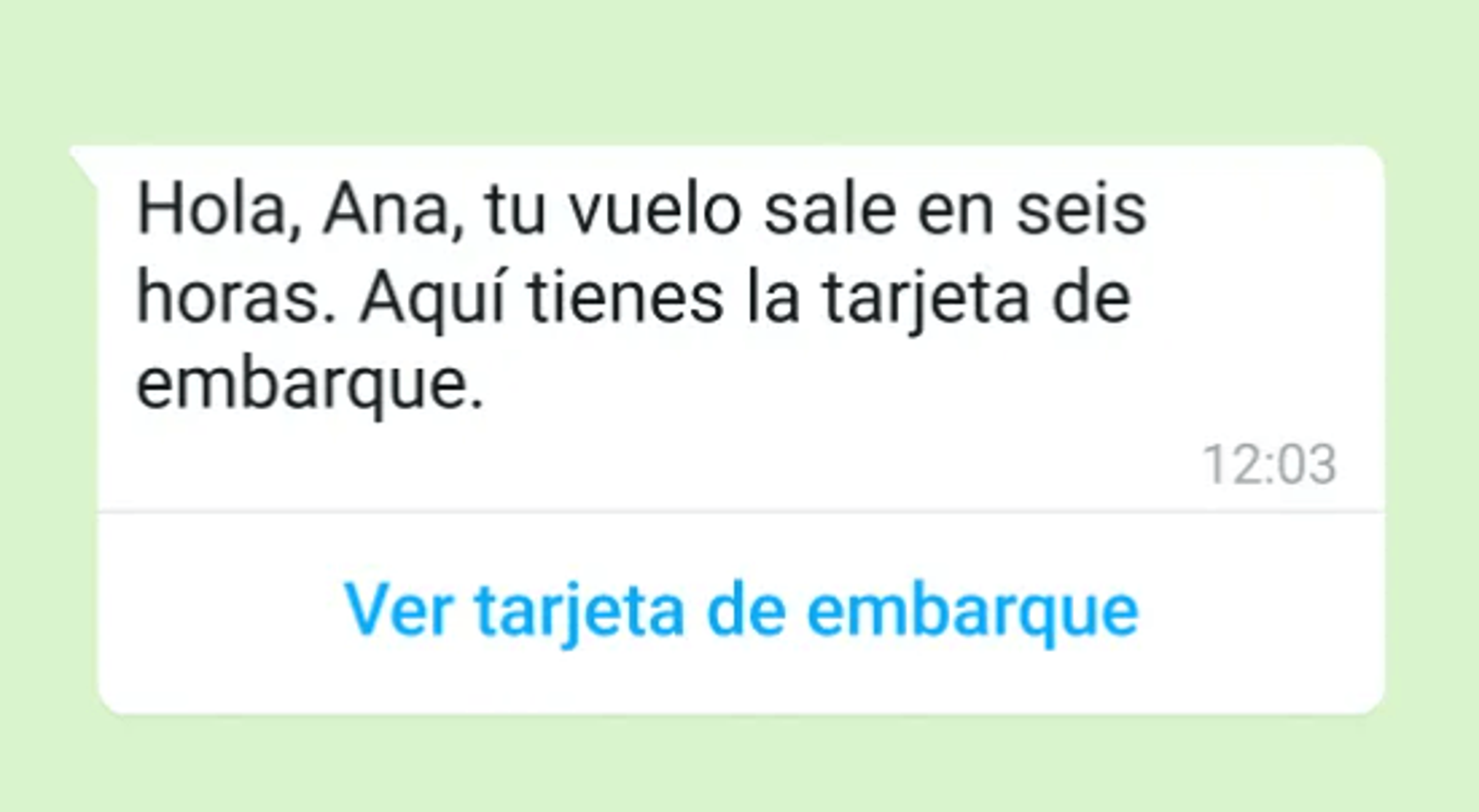 Ejemplo de plantilla de utilidad en WhatsApp Business Platform