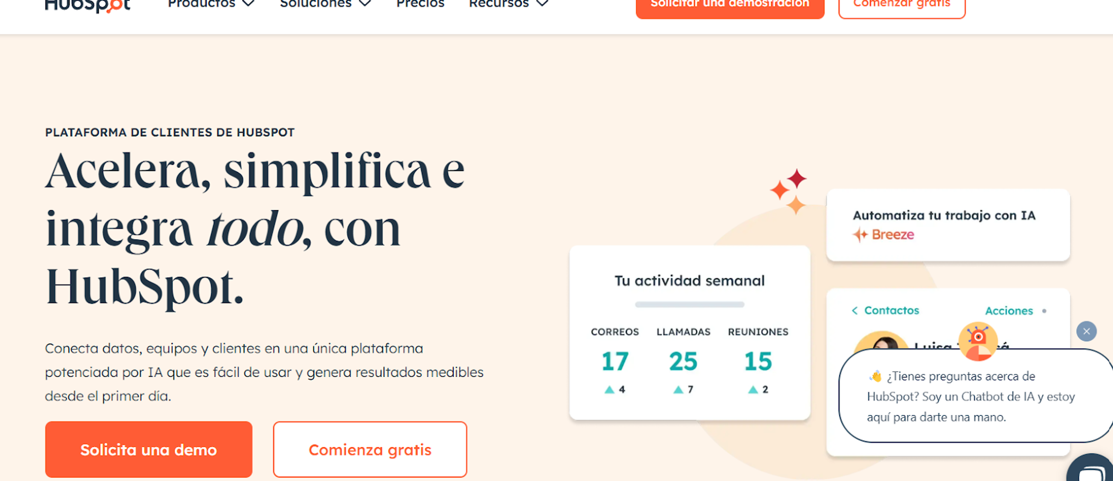 Pantalla de inicio de HubSpot