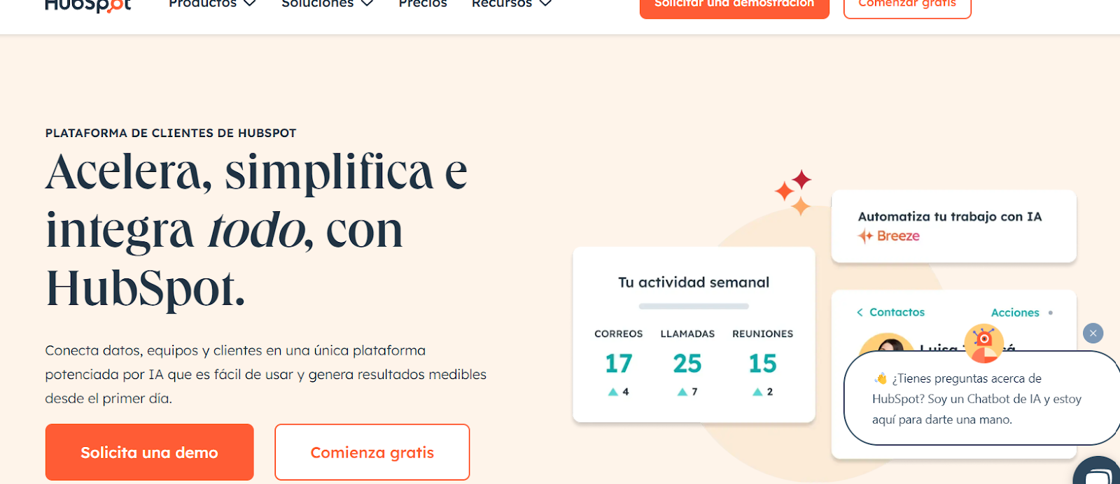 Pantalla de inicio de HubSpot