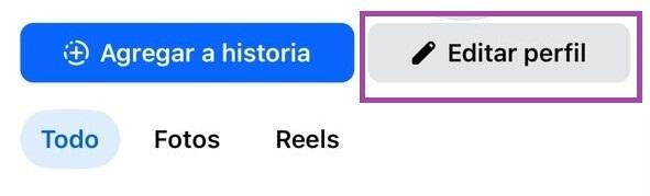Pantalla para editar perfil de Facebook