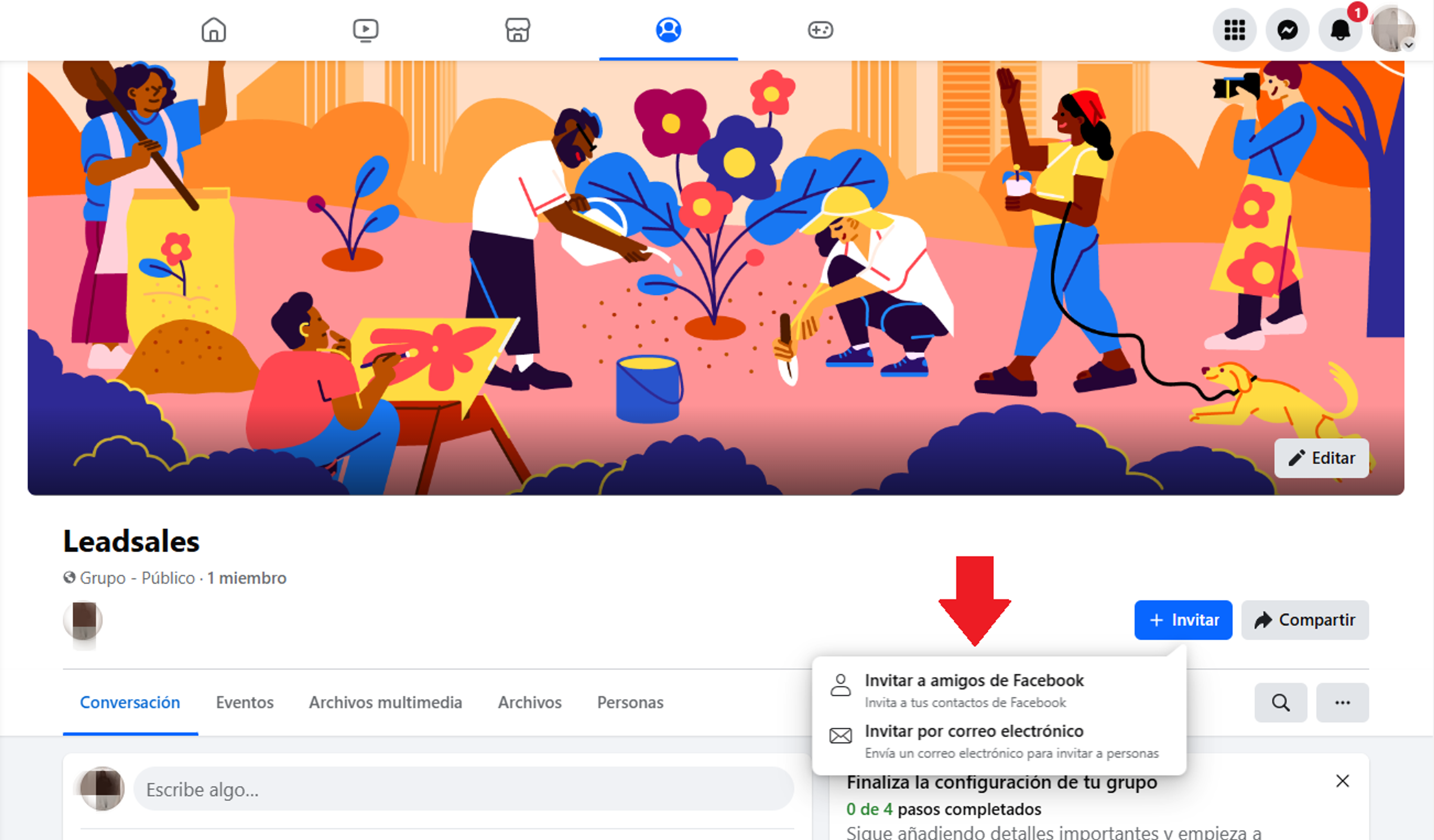 Invitación de personas a grupo en Facebook