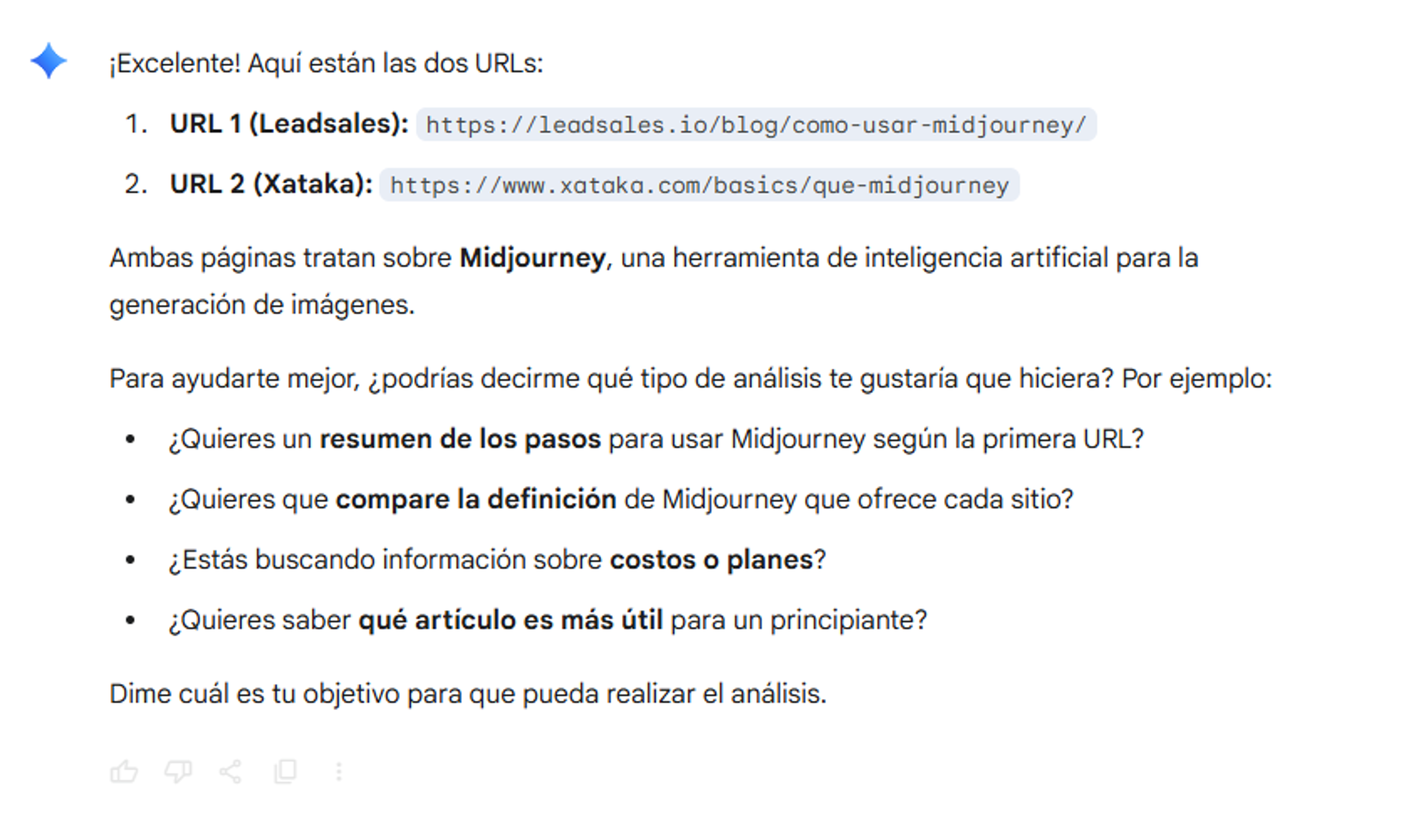 Pantalla de Google Gemini mostrando respuesta a un prompt sobre análisis de competencia