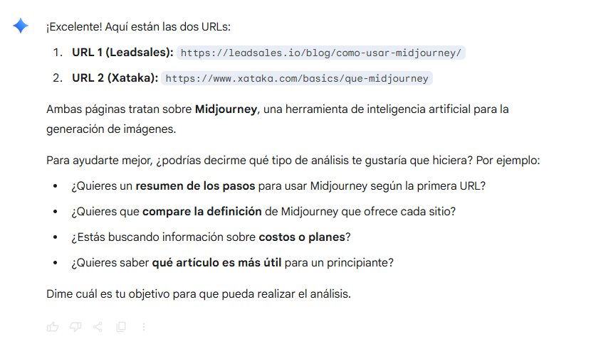 Pantalla de Google Gemini mostrando respuesta a un prompt sobre análisis de competencia