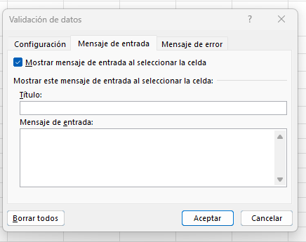 Configuración de validación de datos en Excel de control de ventas