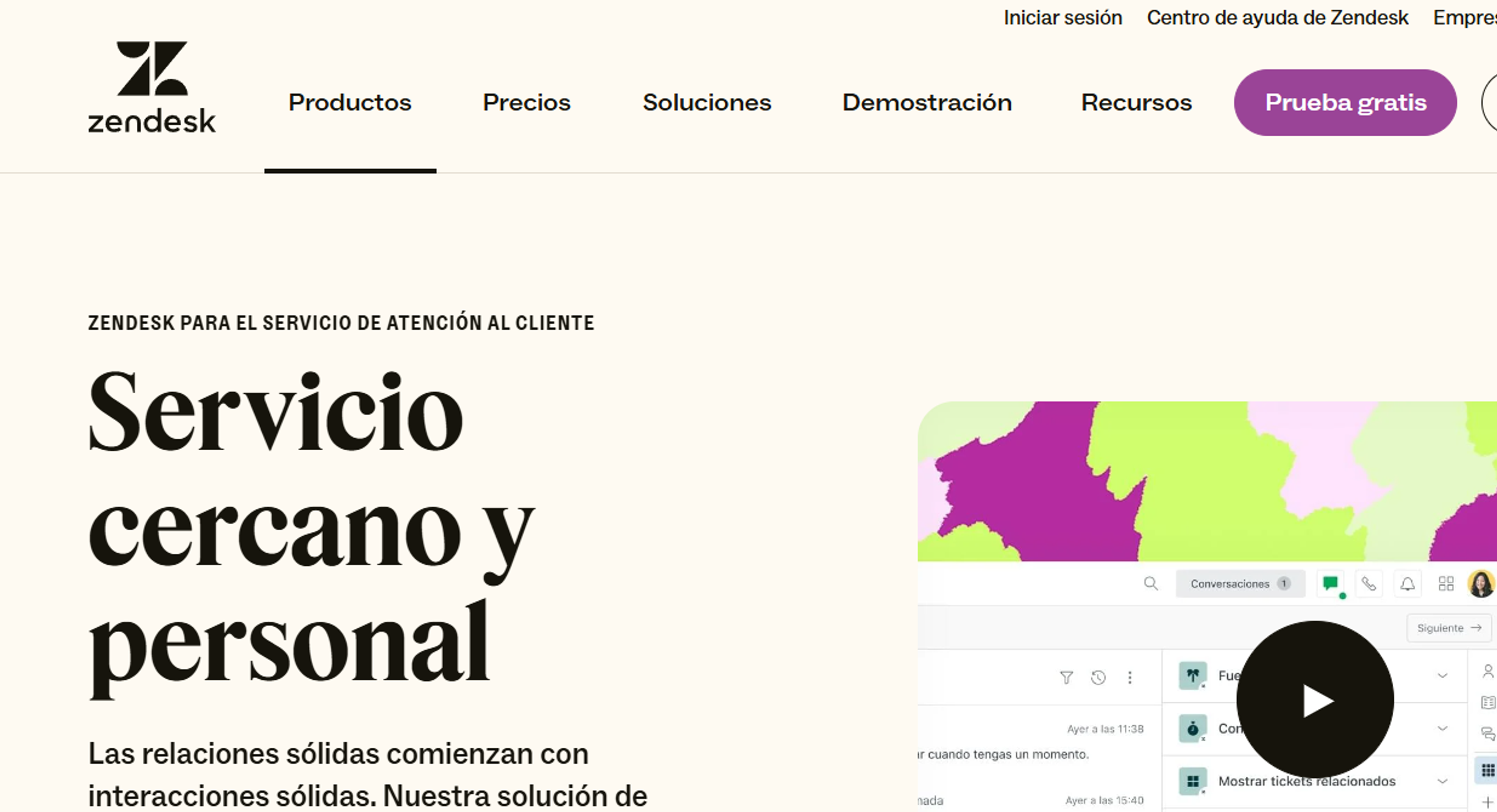 [Pantalla de inicio de Zendesk]