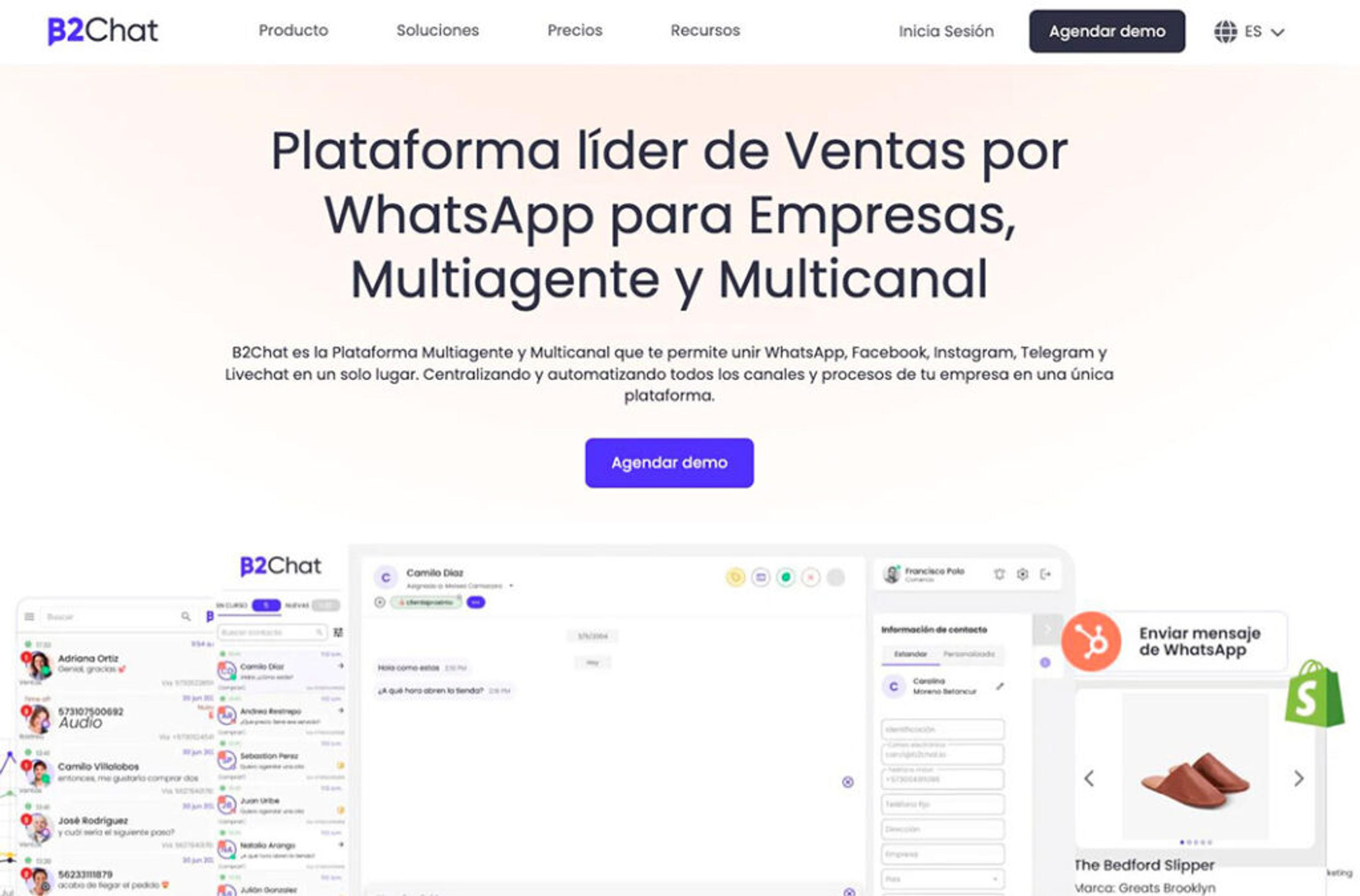 Sitio web de B2Chat, alternativa a Optiwe con chatbots y encuestas de satisfacción en WhatsApp