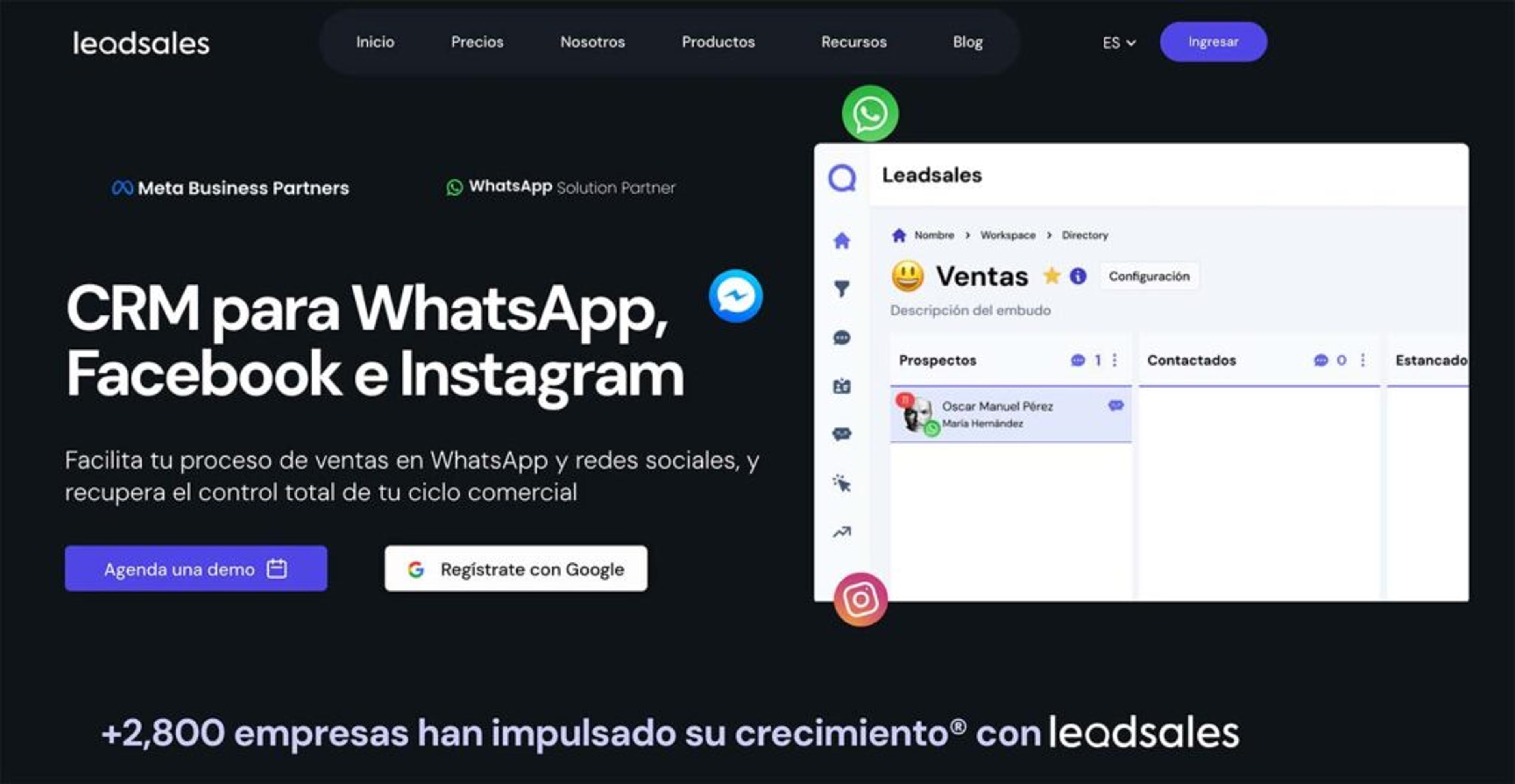Captura de pantalla de la página web de Leadsales