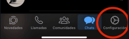 Pantalla de configuración de WhatsApp
