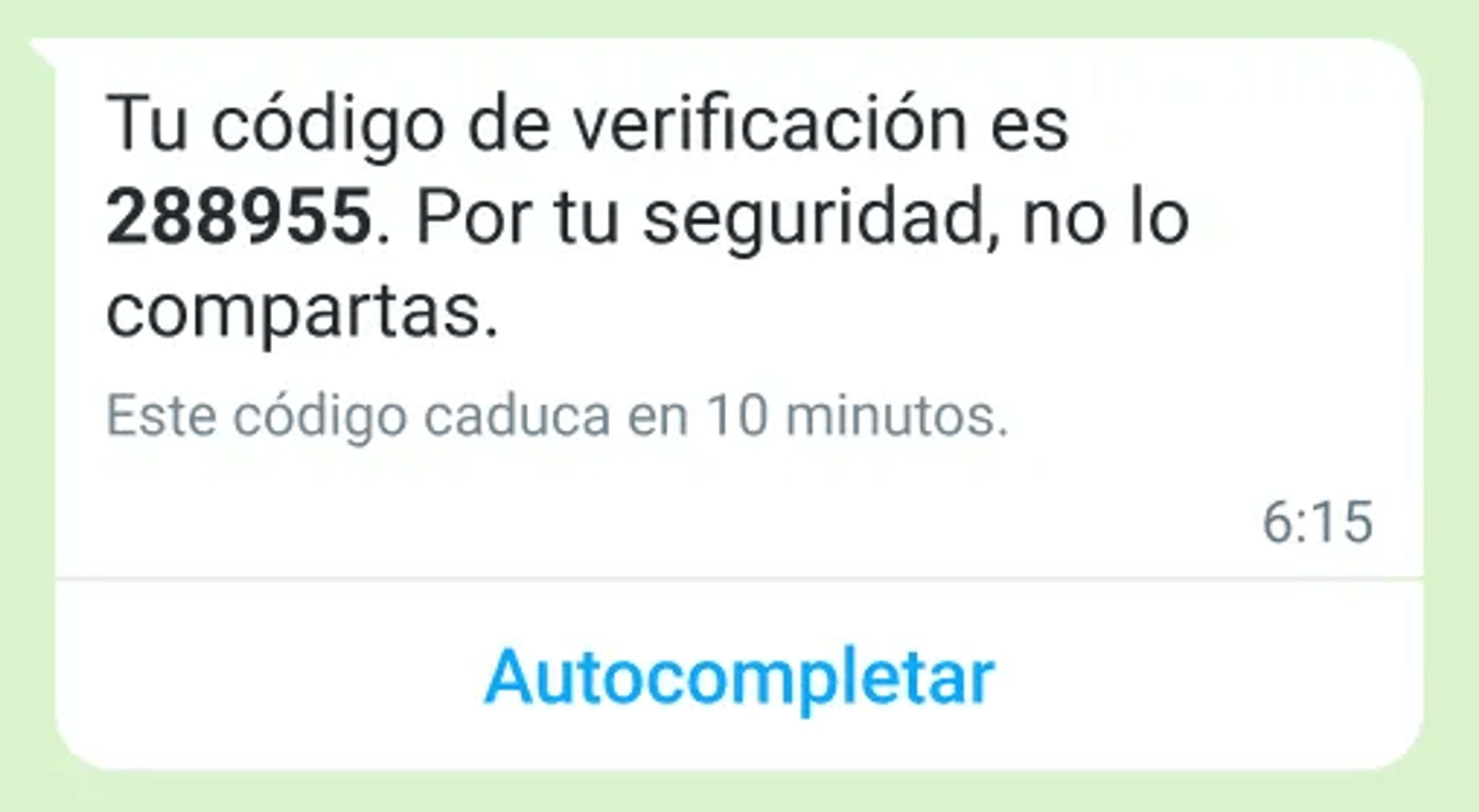 Ejemplo de plantilla de autenticación con código de verificación en WhatsApp Business Platform