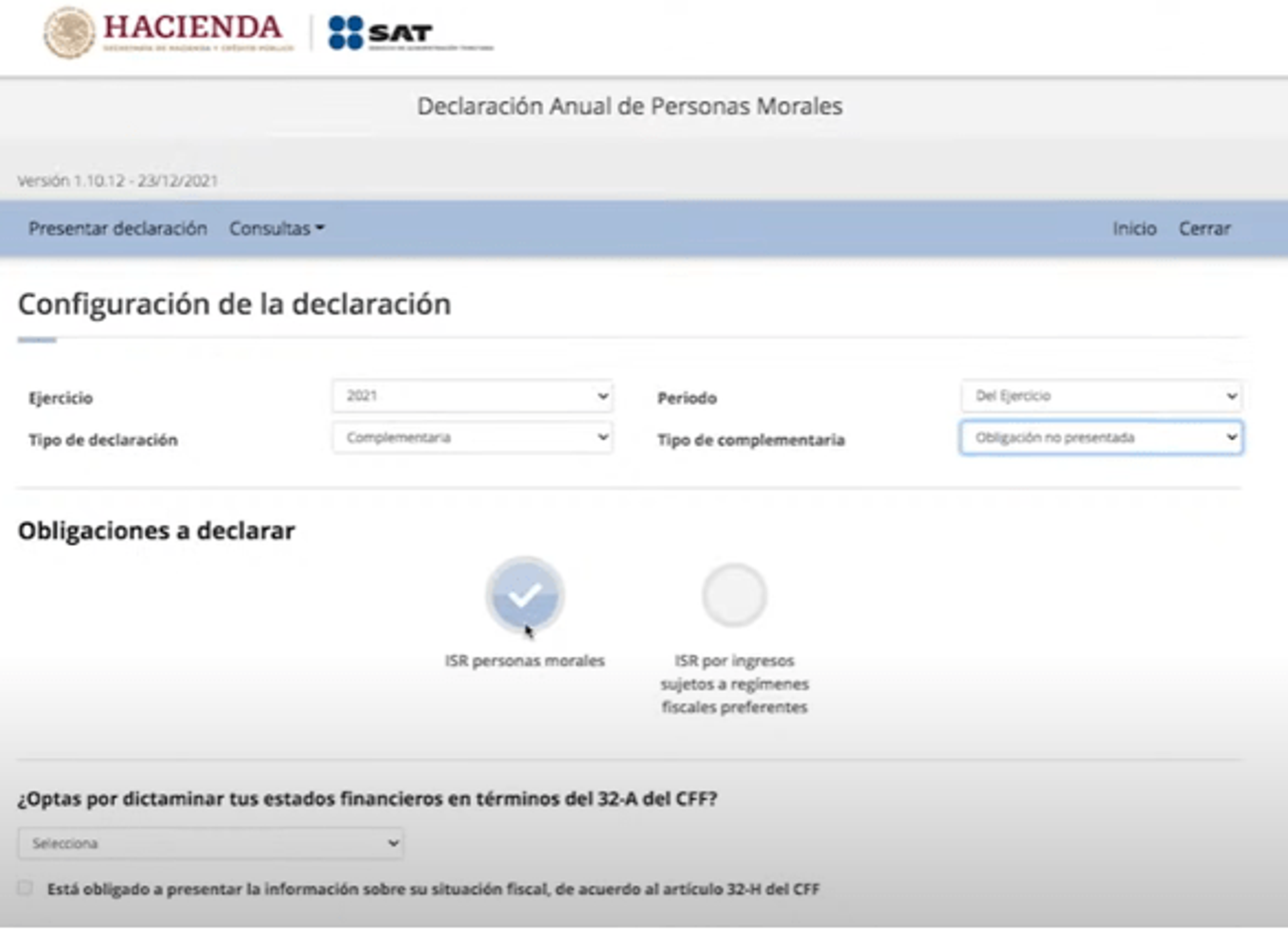 Obligación no presentada ante el SAT