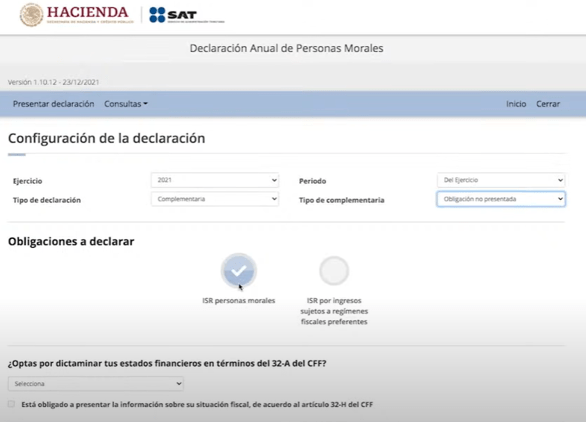 Obligación no presentada ante el SAT