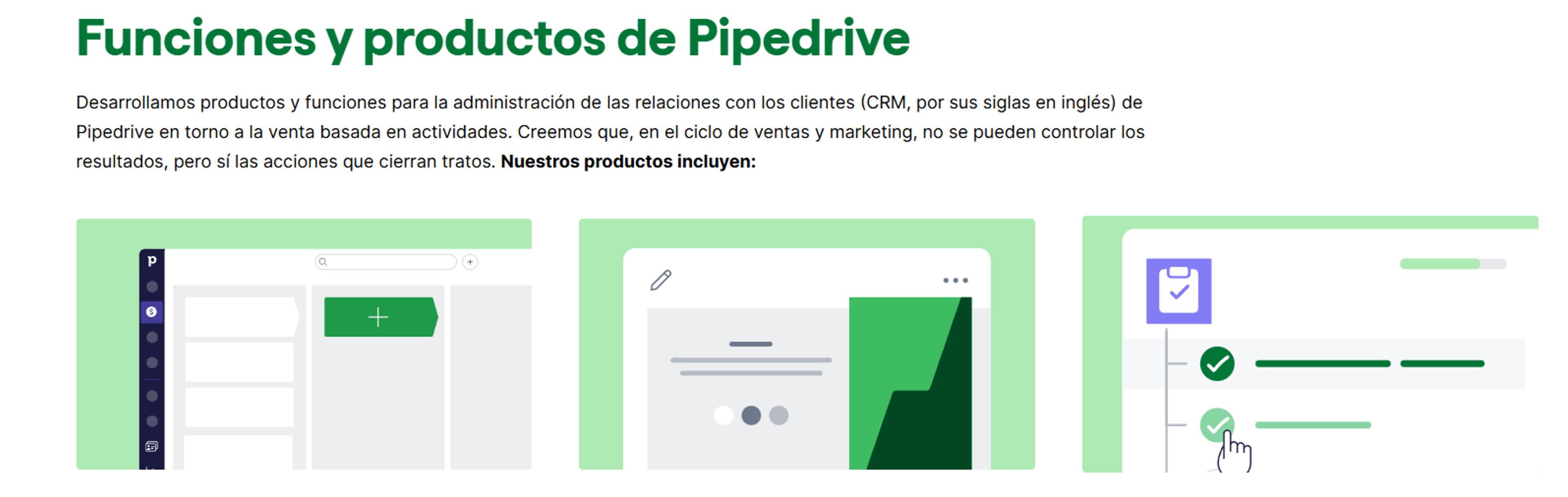 Pantalla de funciones de Pipedrive