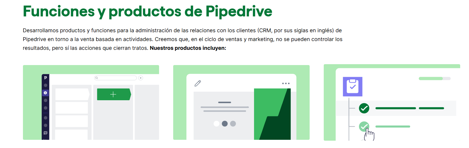 Pantalla de funciones de Pipedrive