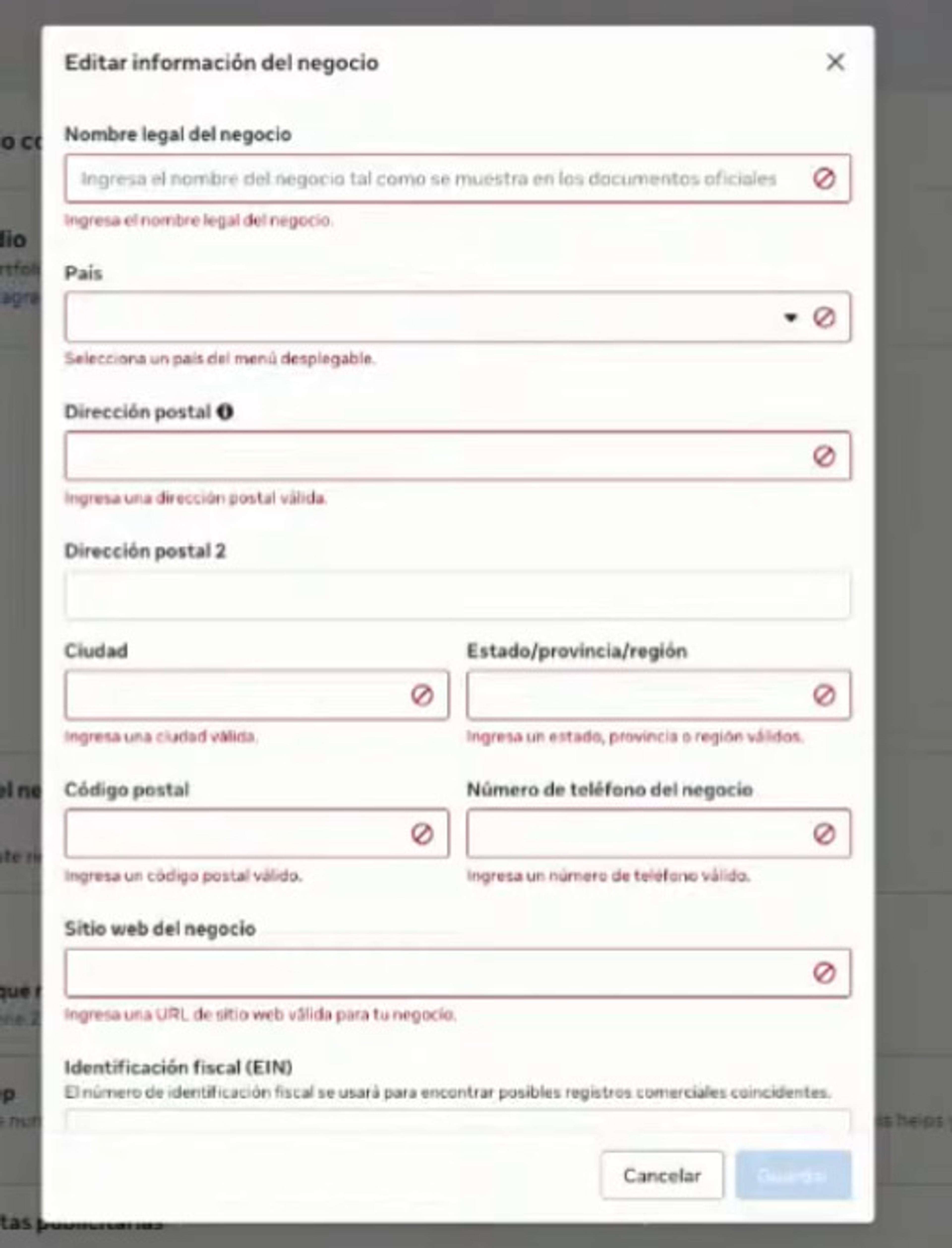 Formulario de información del portafolio comercial