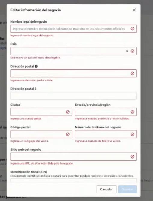 Formulario de información del portafolio comercial