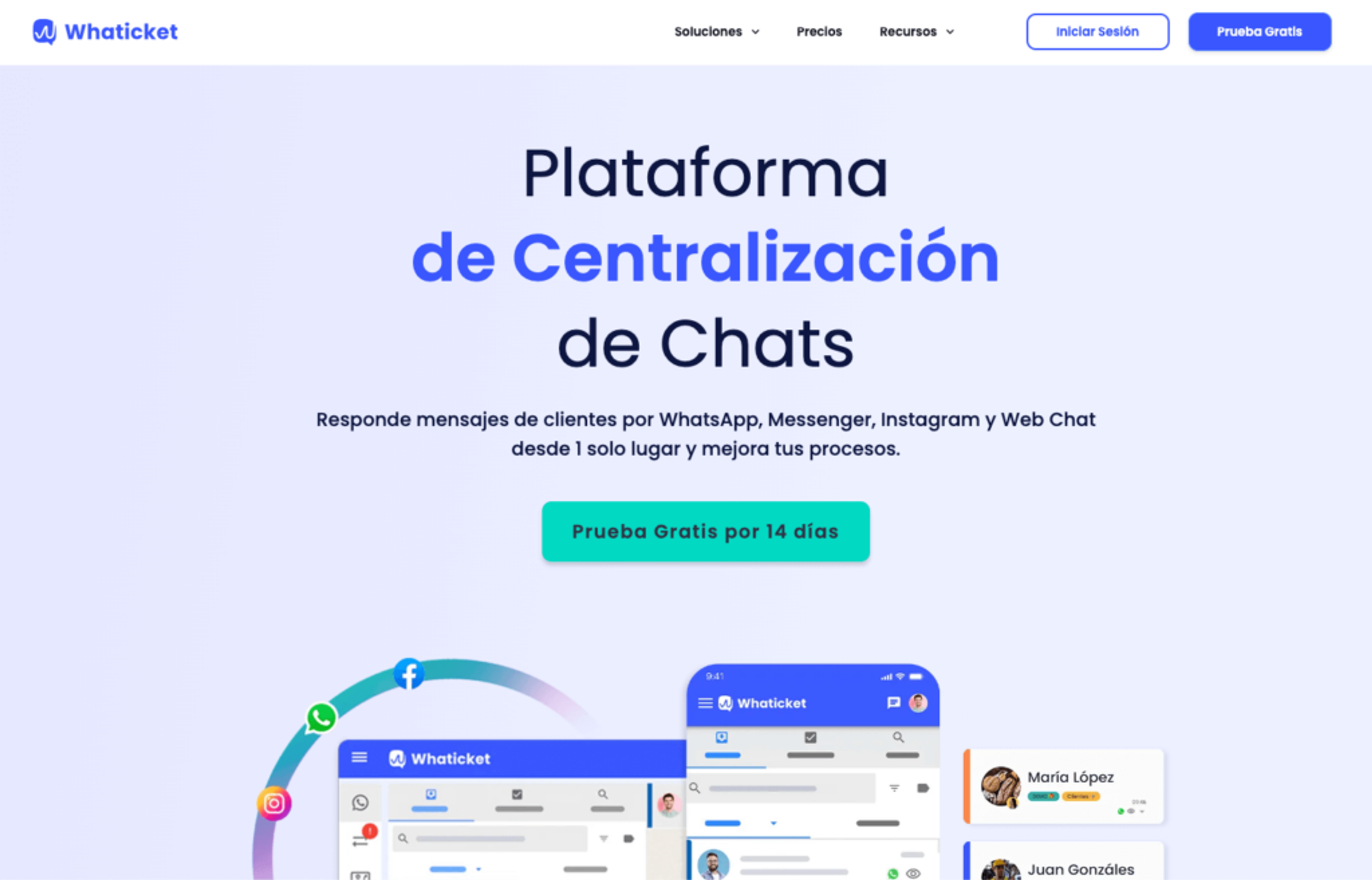 Página de inicio de Whaticket con el título