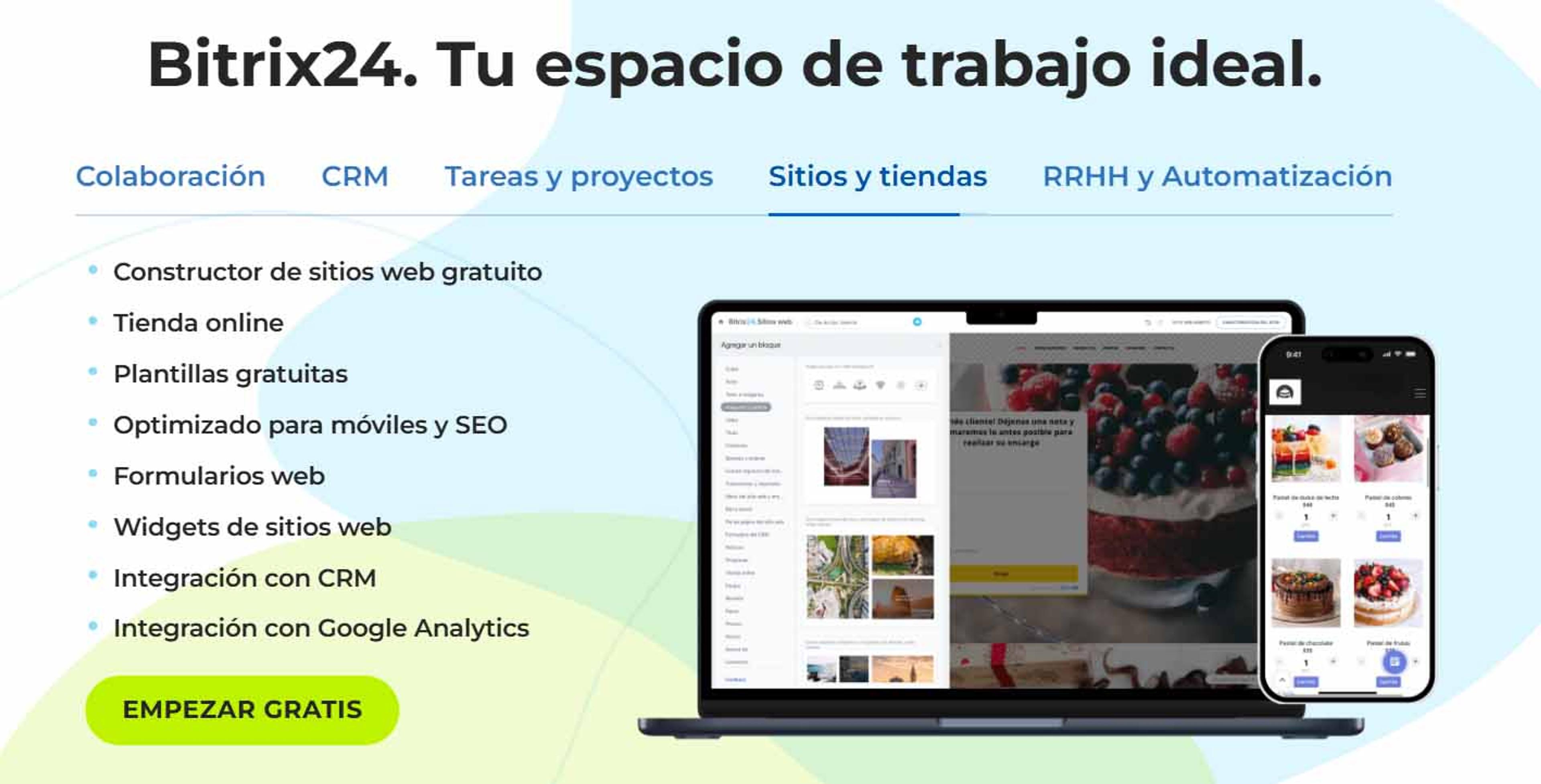 Captura de pantalla del home del sitio web de Bitrix24