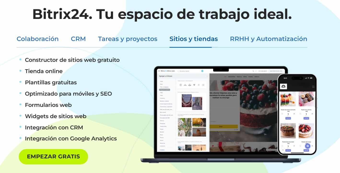Captura de pantalla del home del sitio web de Bitrix24