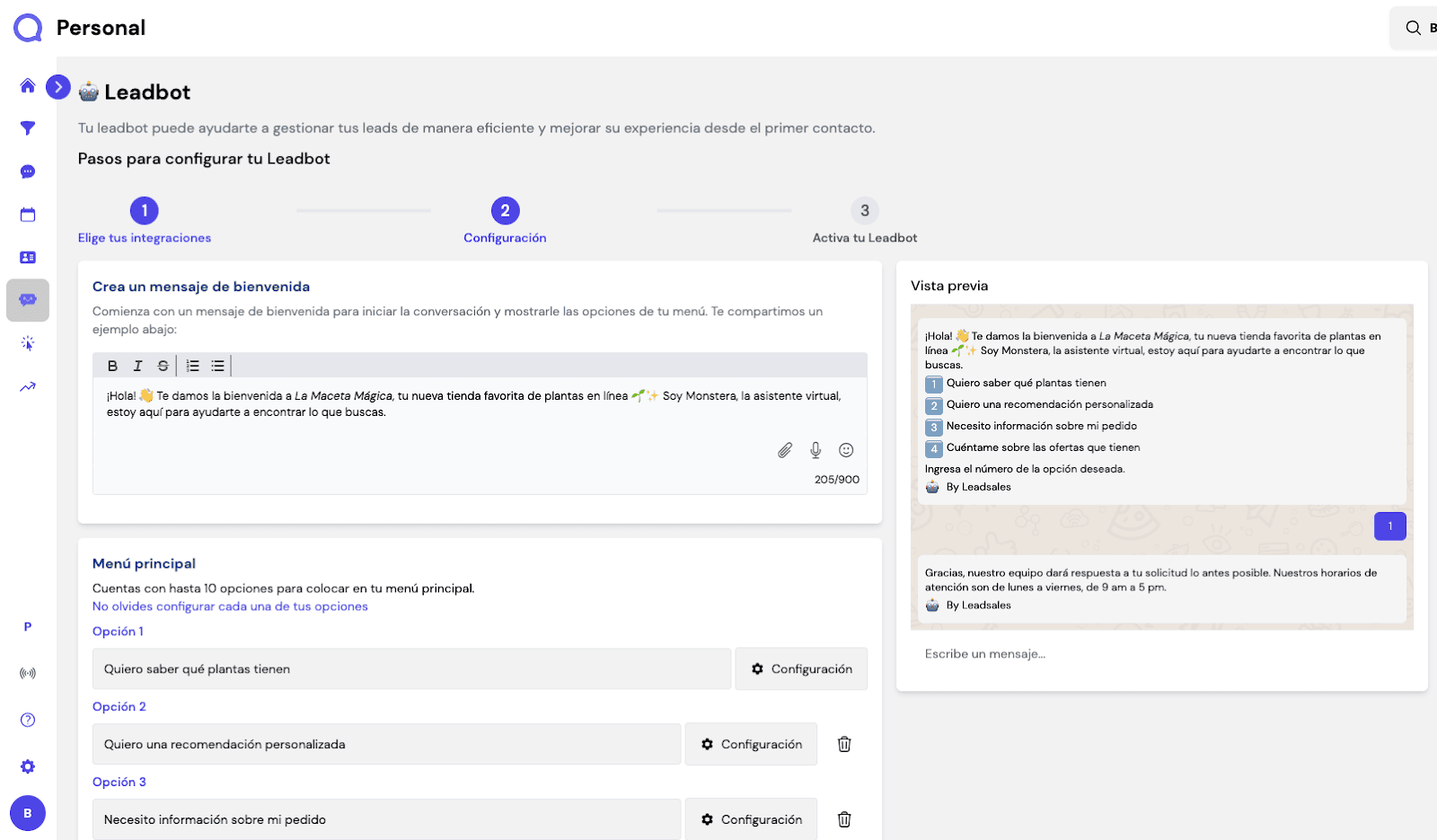 activar Leadbot de Leadsales paso 3