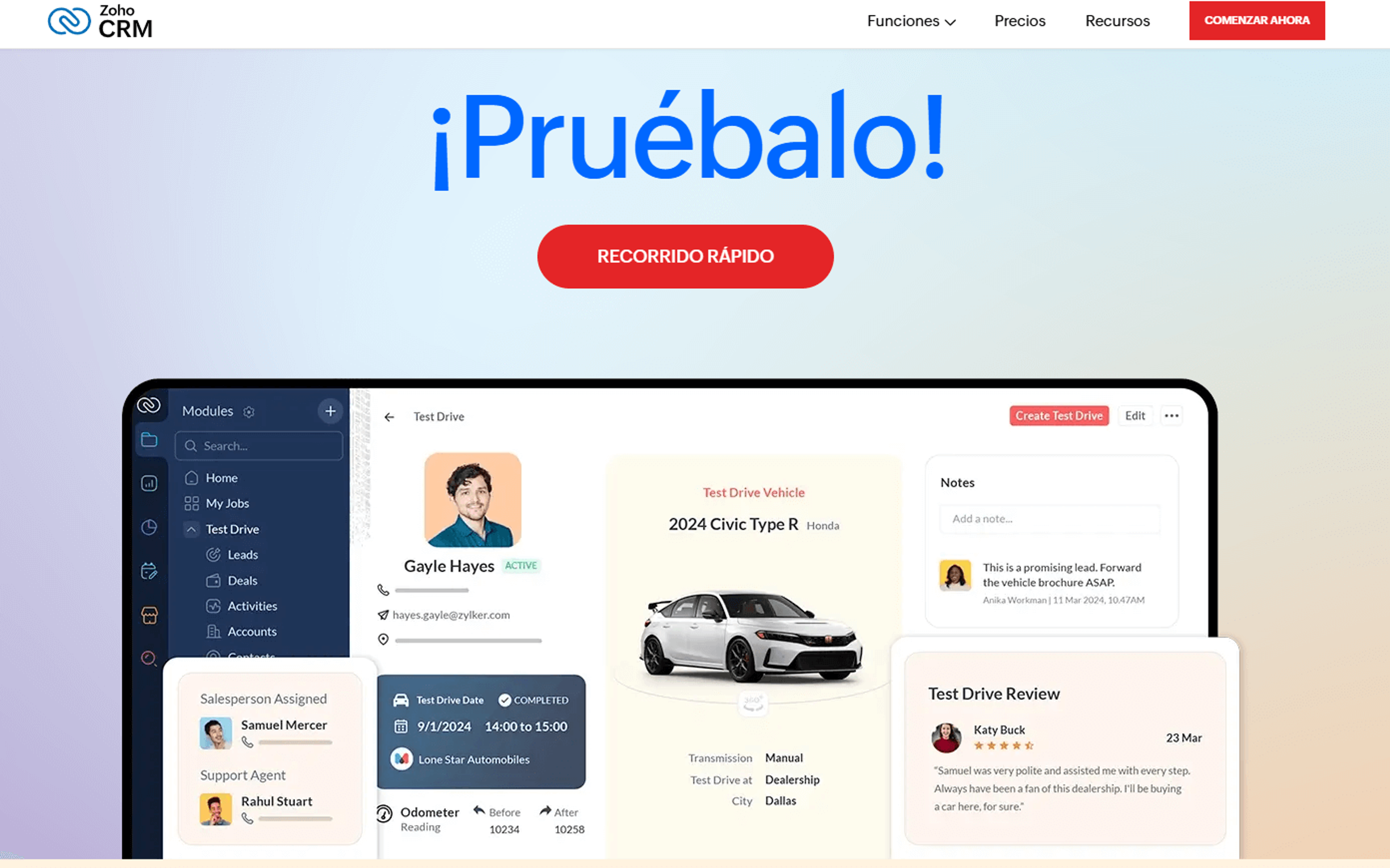 Pantalla inicio Zoho CRM