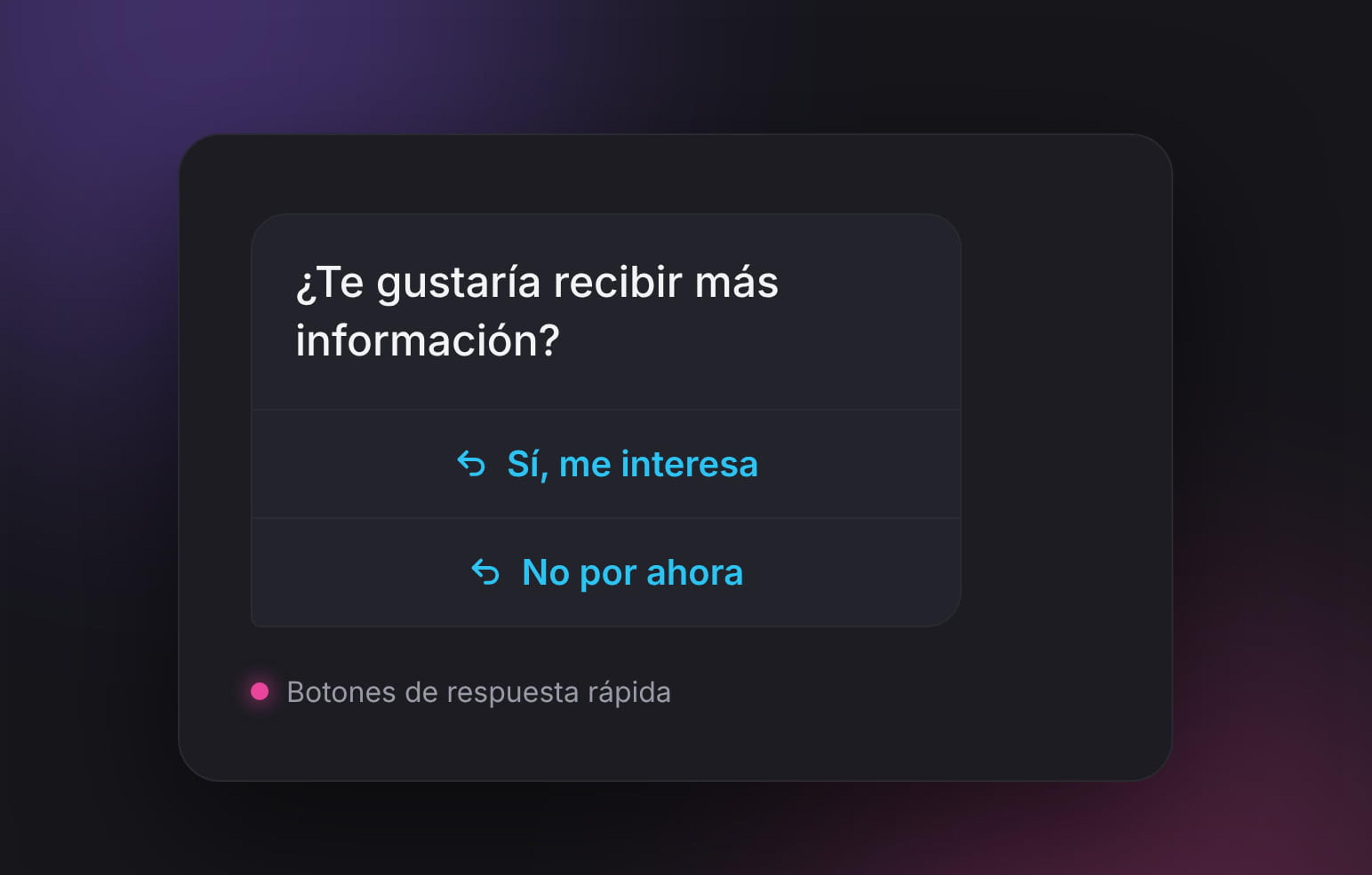 Ejemplo de mensaje de WhatsApp Business API con botón de respuesta rápida