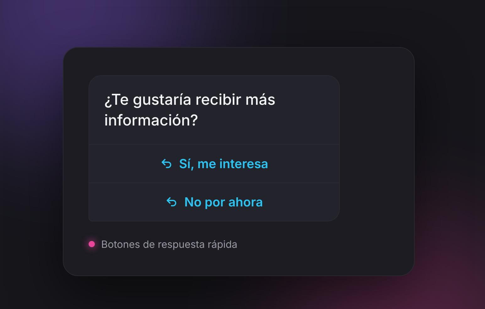 Ejemplo de mensaje de WhatsApp Business API con botón de respuesta rápida