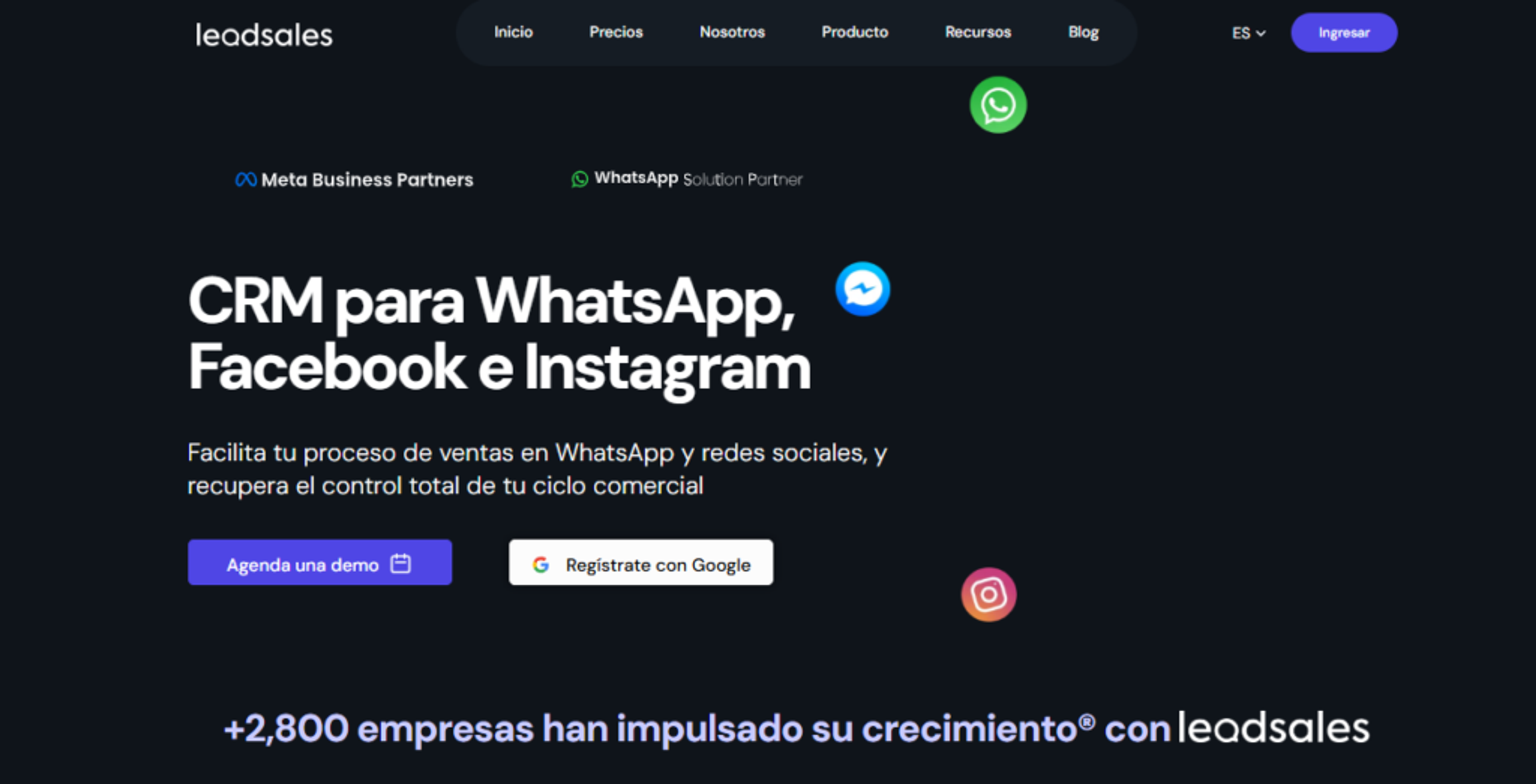 Pantalla de inicio de Leadsales