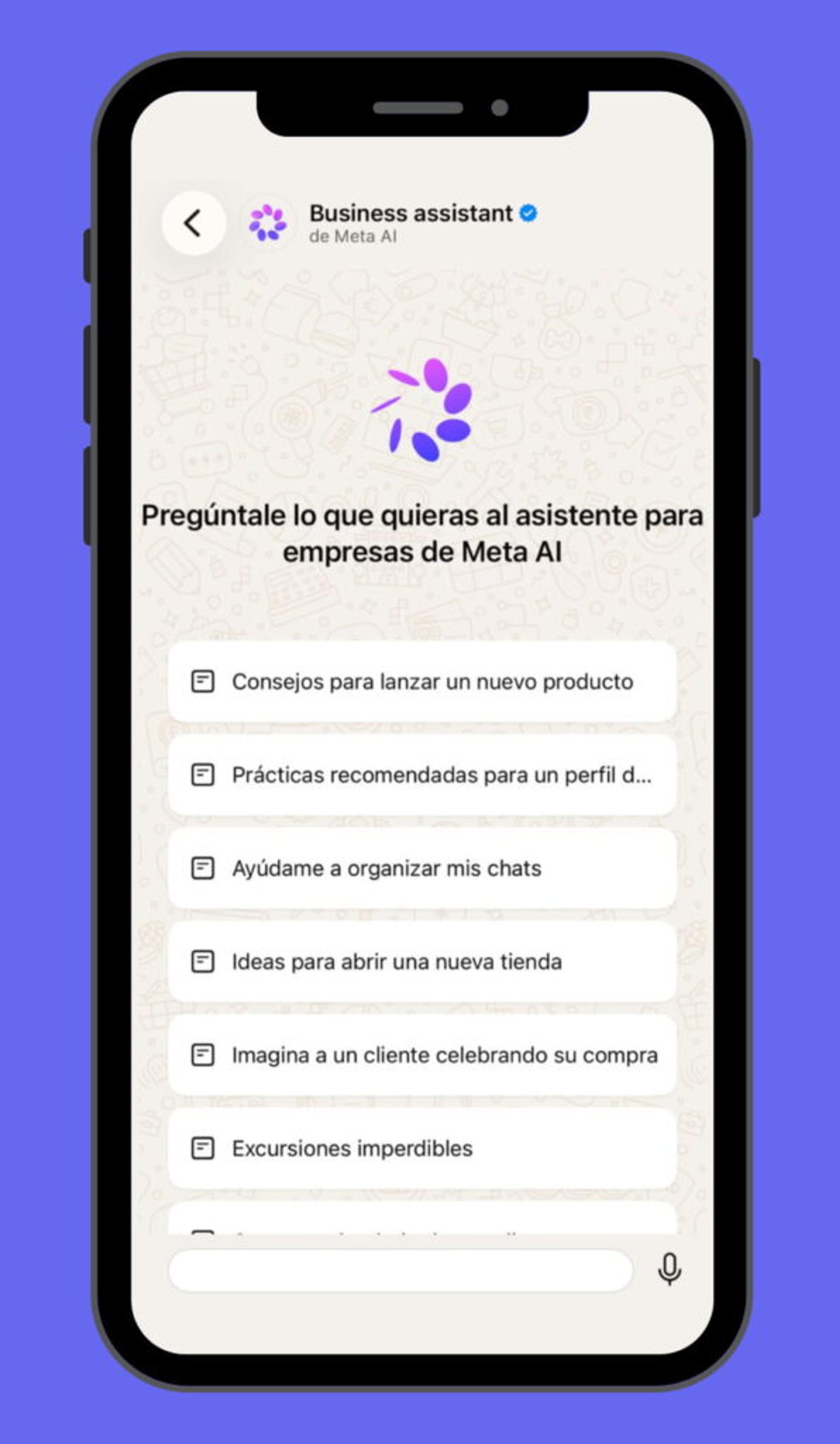 Chat de Meta Business Agent en app de WhatsApp Business
