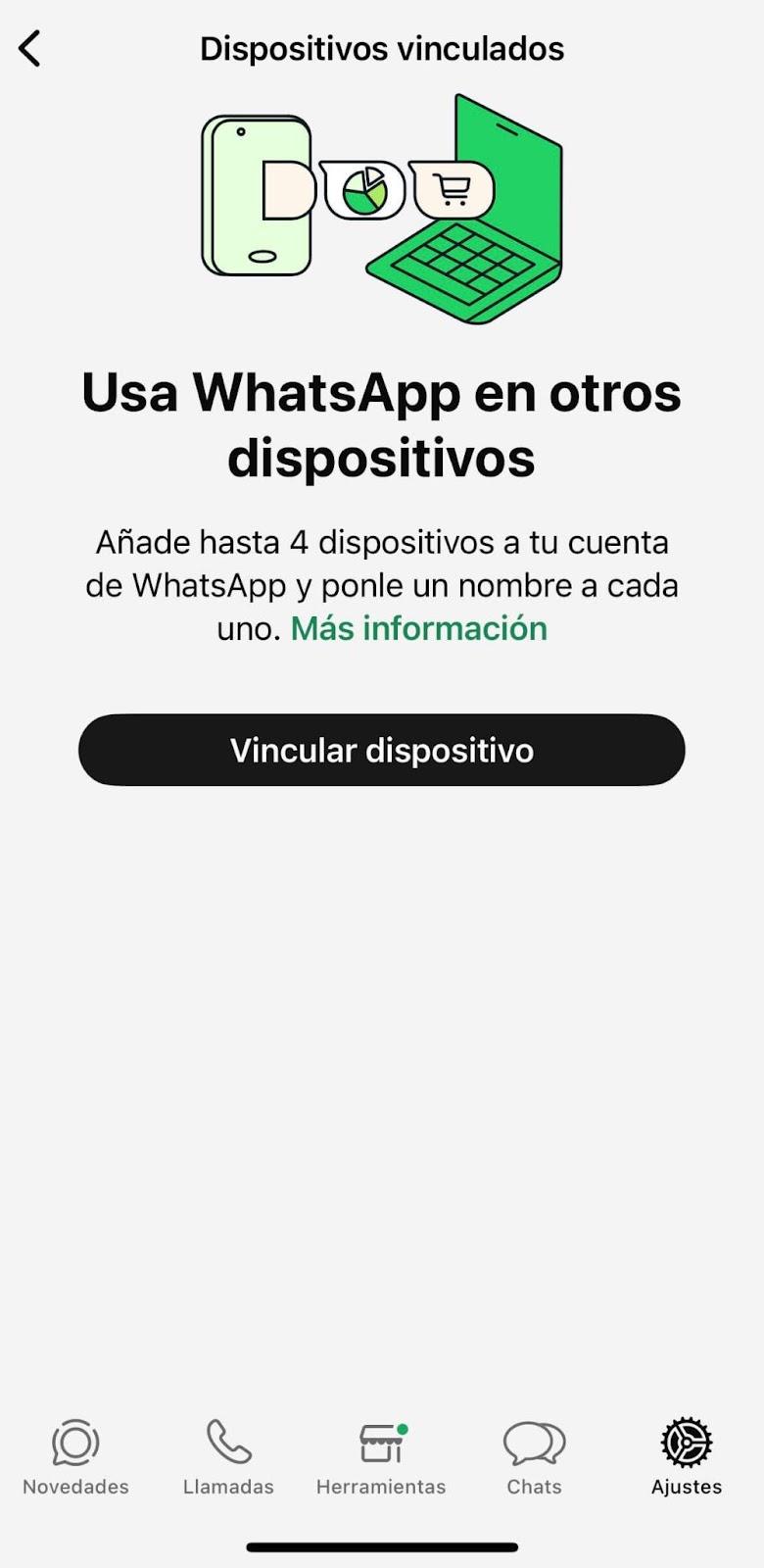 Pantalla de vinculación de dispositivos para tener WhatsApp Business en dos celulares
