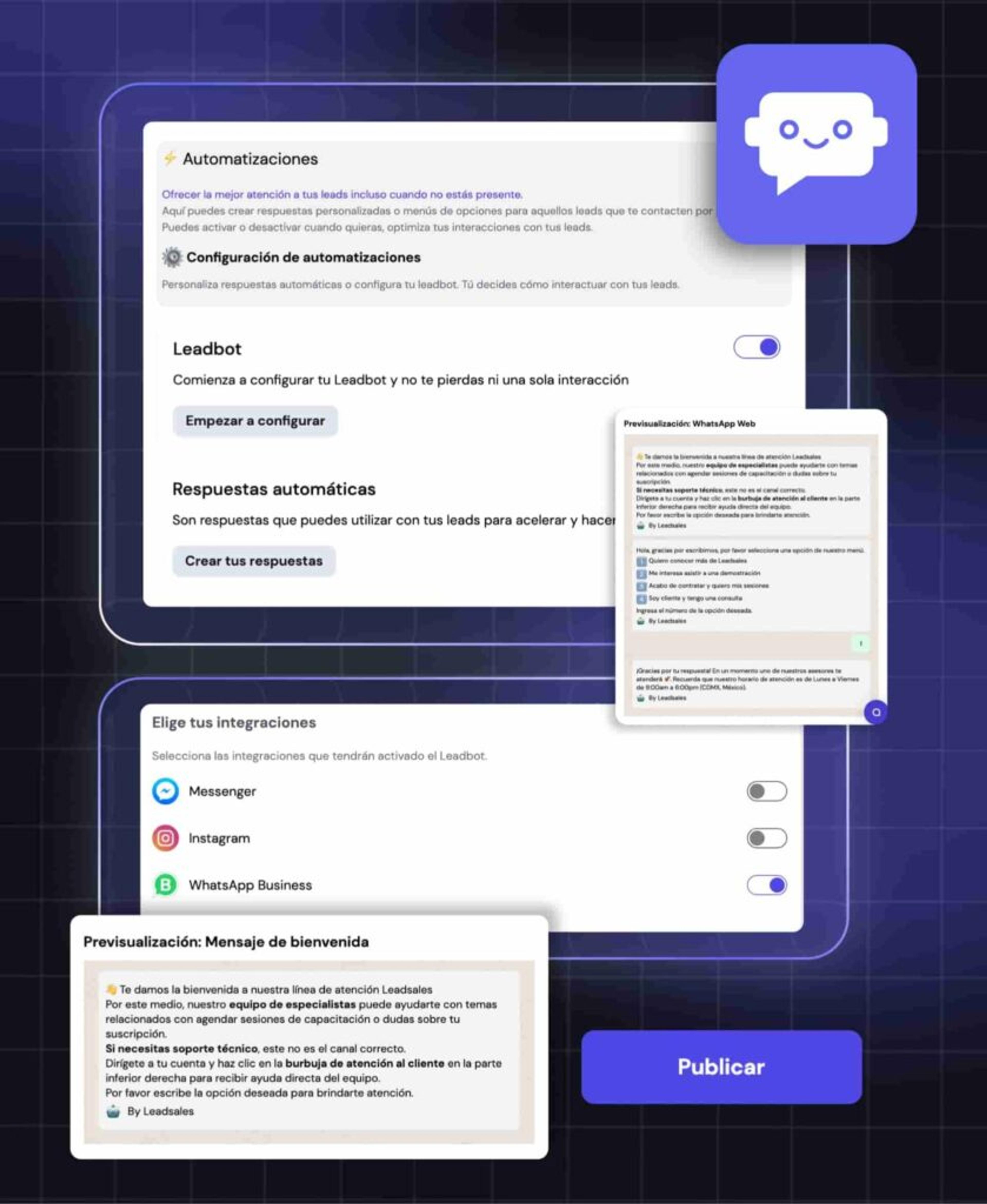 Pantalla de Leadbot