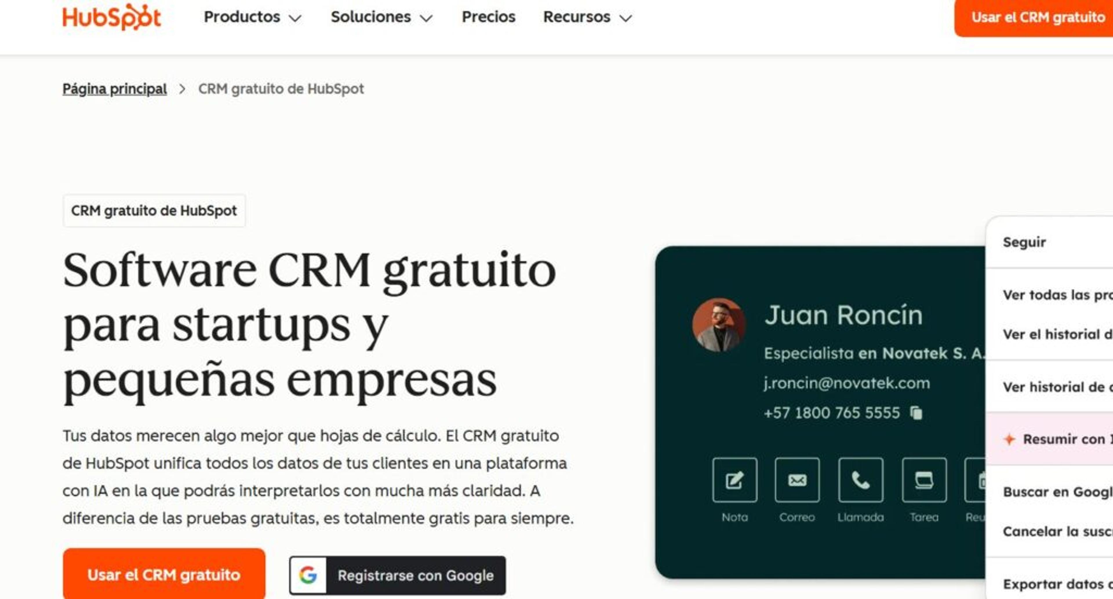Pantalla de Hubspot
