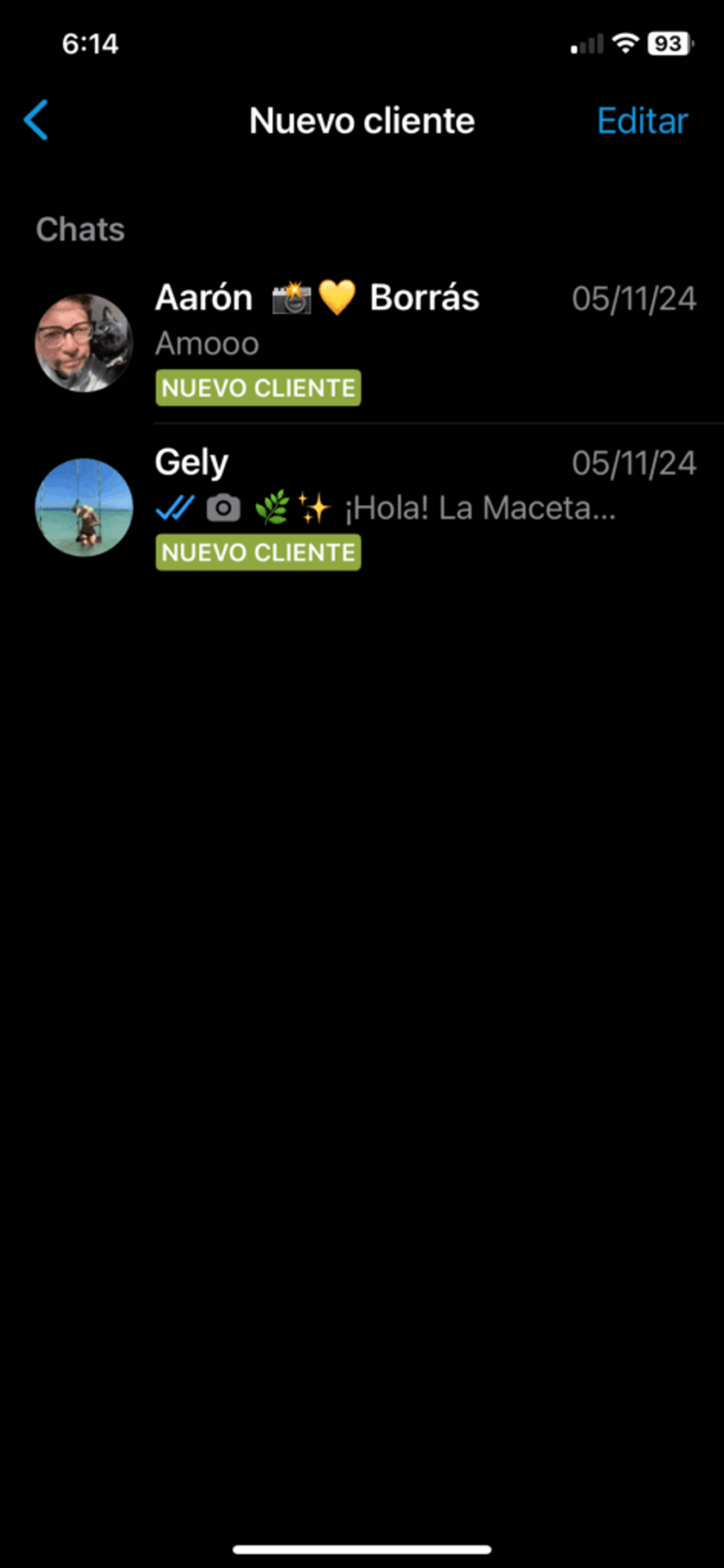 Pantalla para agregar etiqueta de nuevo cliente en WhatsApp Business