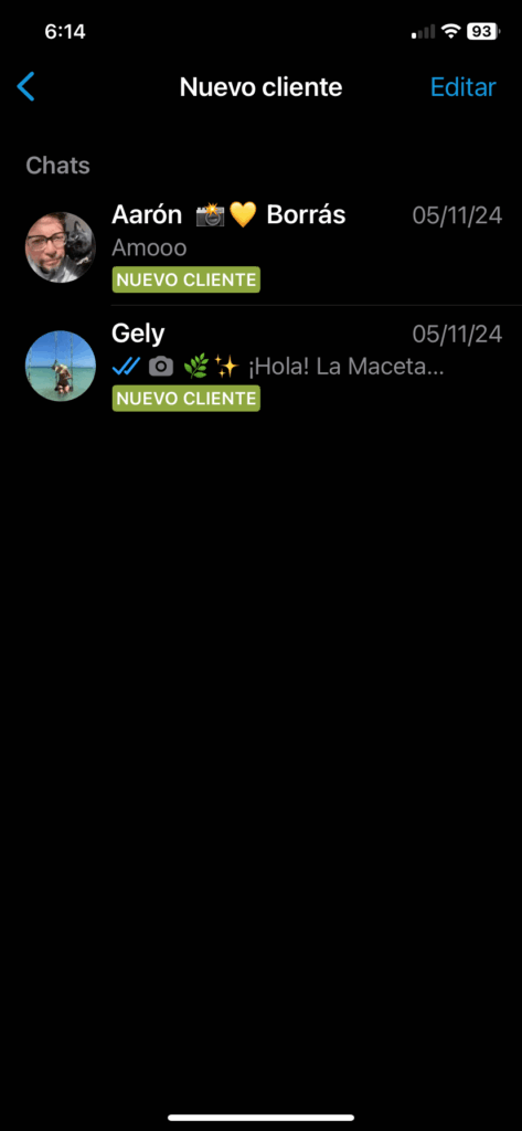 Pantalla para agregar etiqueta de nuevo cliente en WhatsApp Business