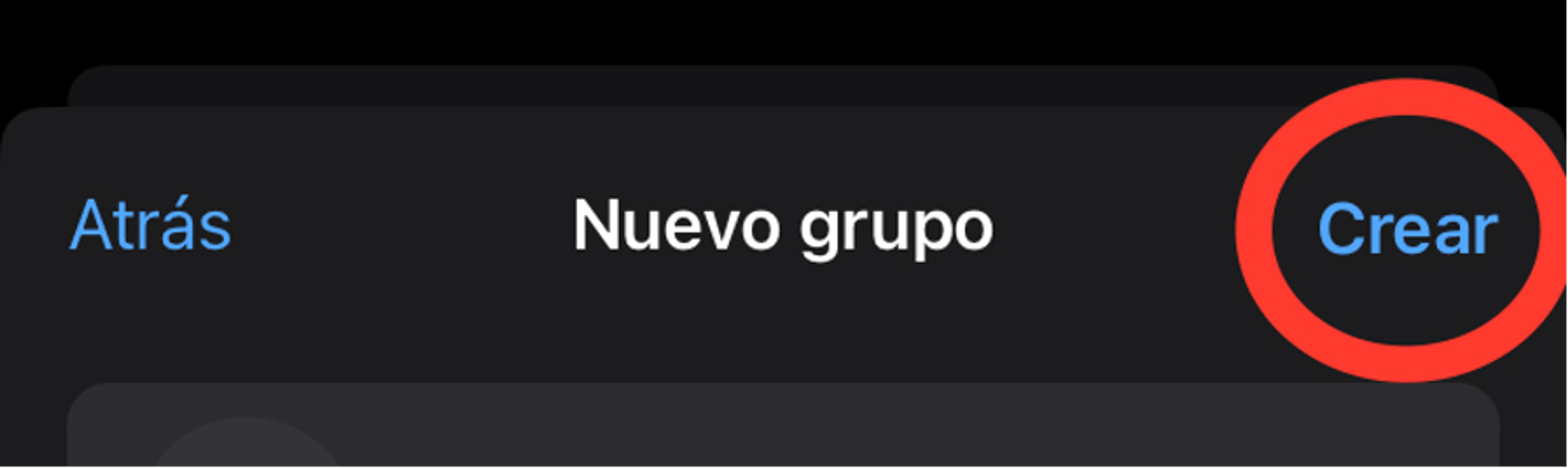 Botón Crear en WhatsApp para finalizar la creación de un grupo de ventas