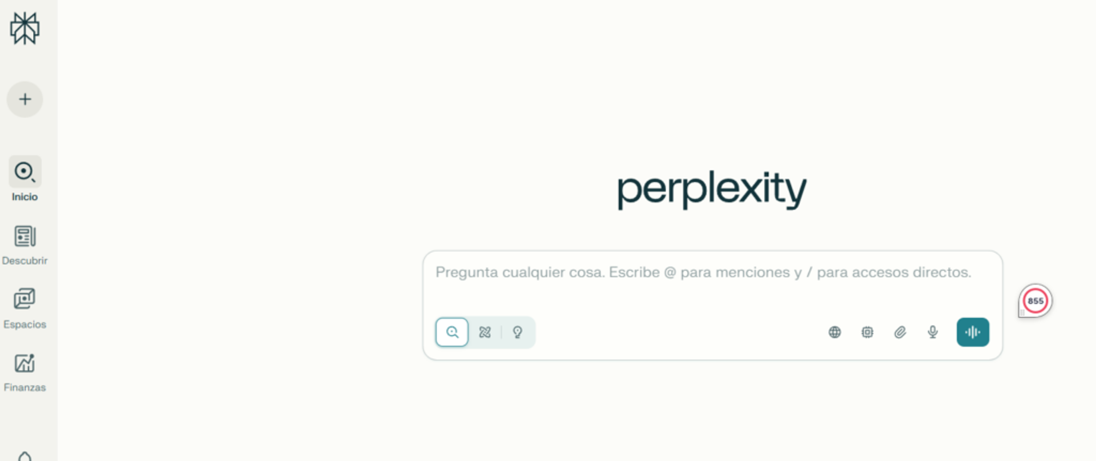 Pantalla de Comet de Perplexity