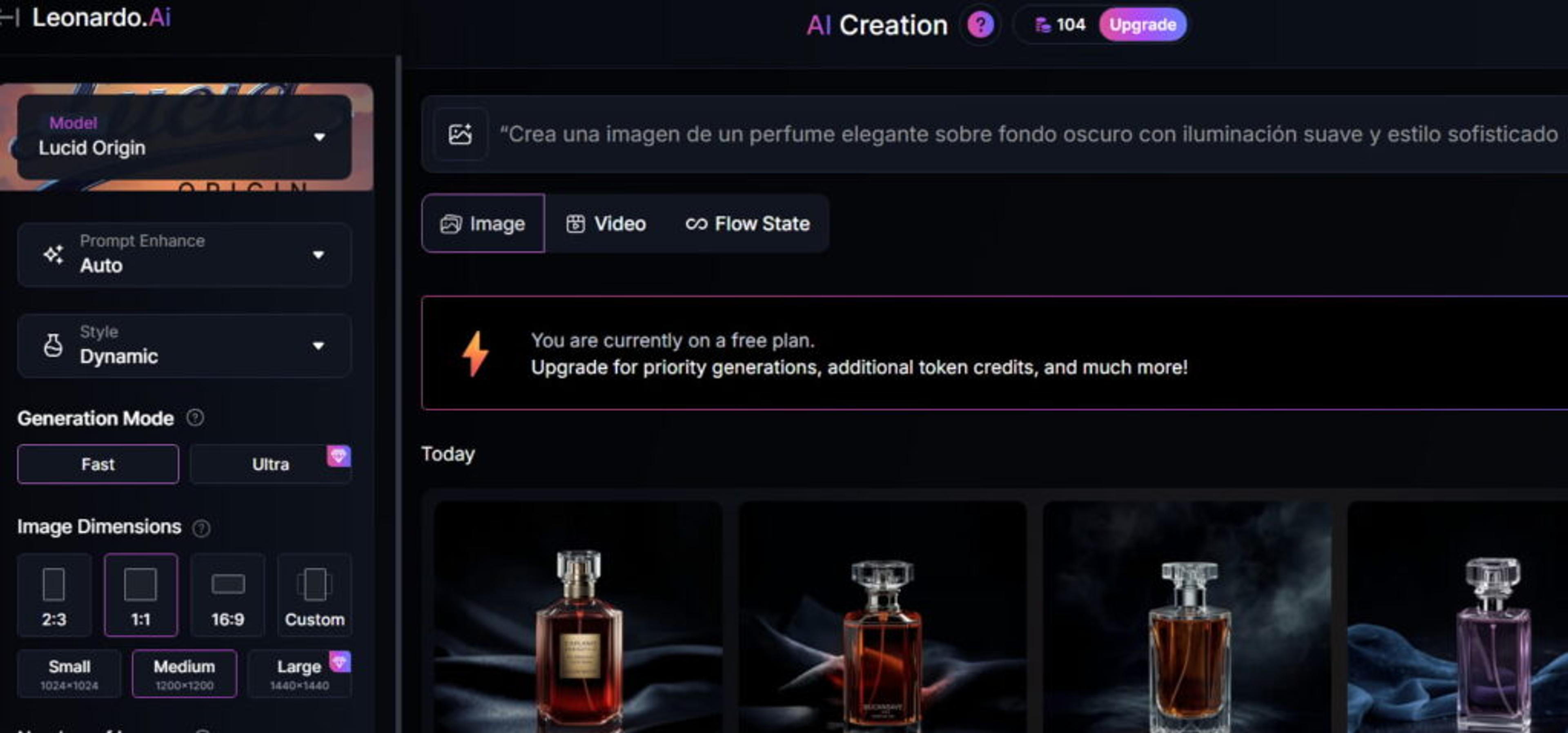 Imagen de un perfume creada por Leonardo AI