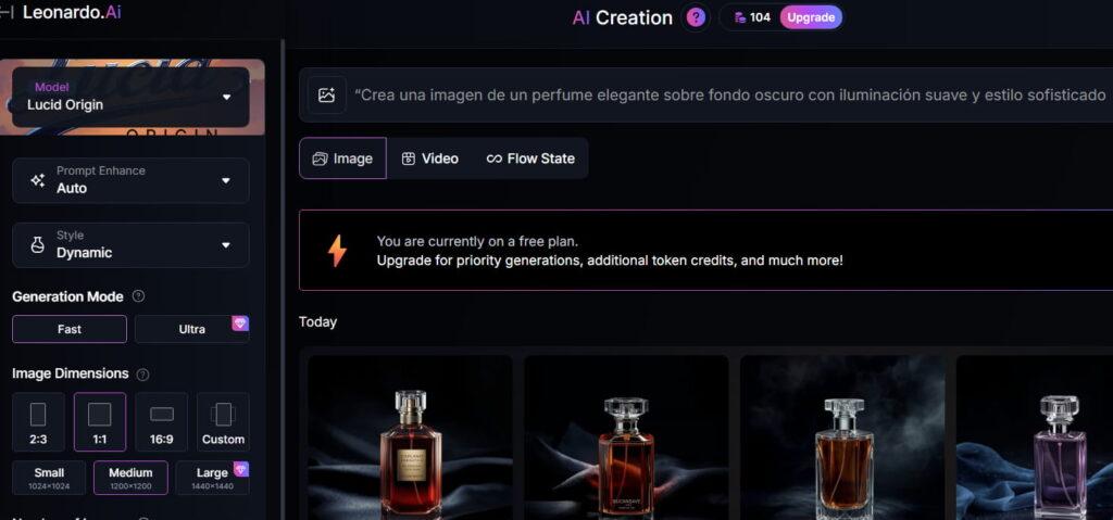 Imagen de un perfume creada por Leonardo AI