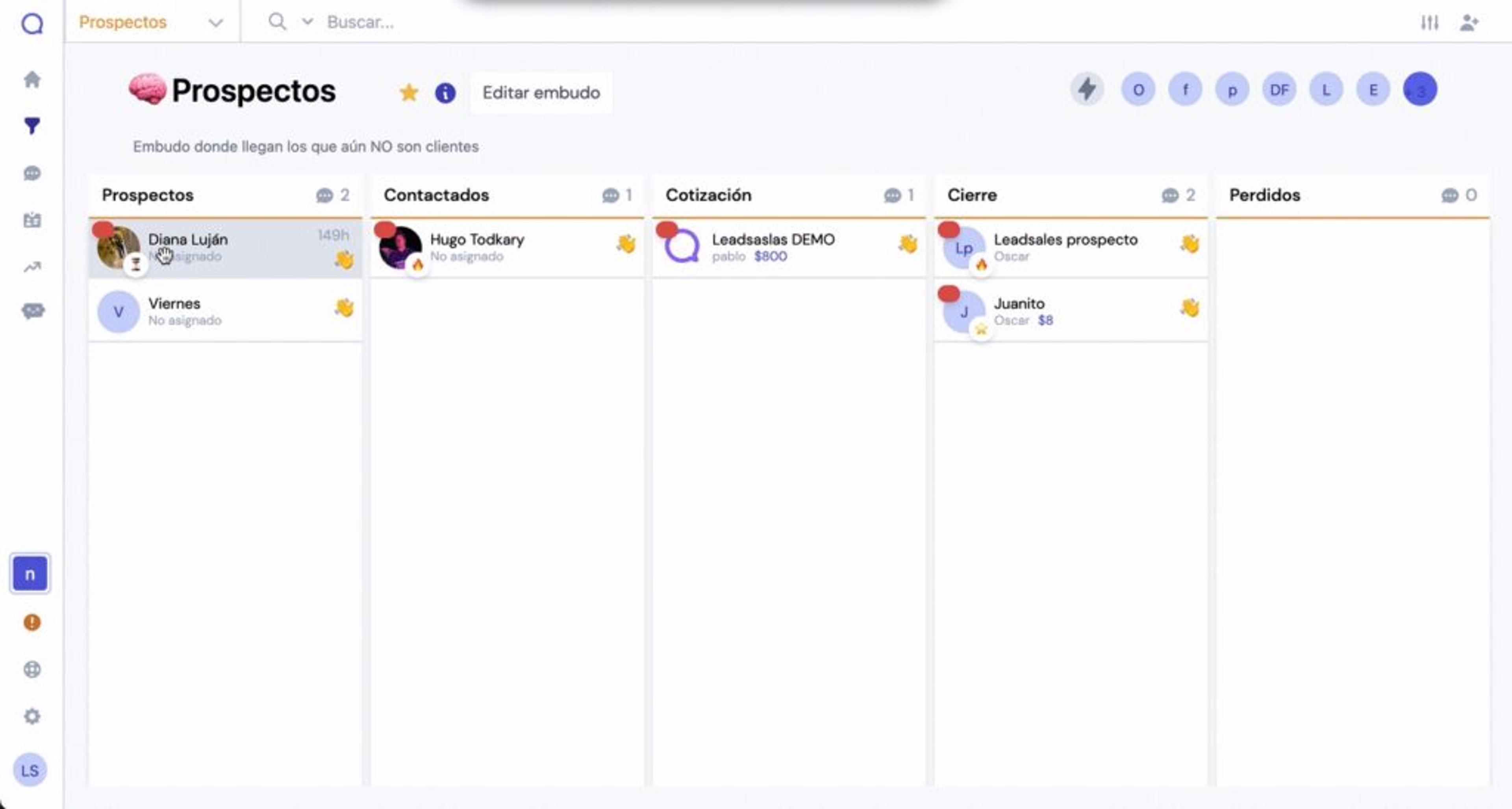 Pantalla de embudo de ventas de Leadsales