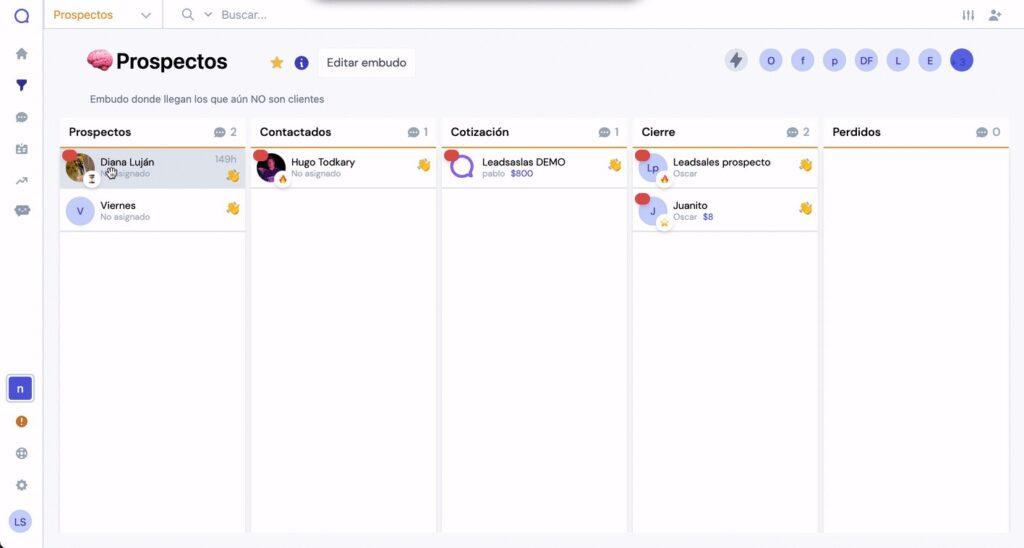 Pantalla de embudo de ventas de Leadsales