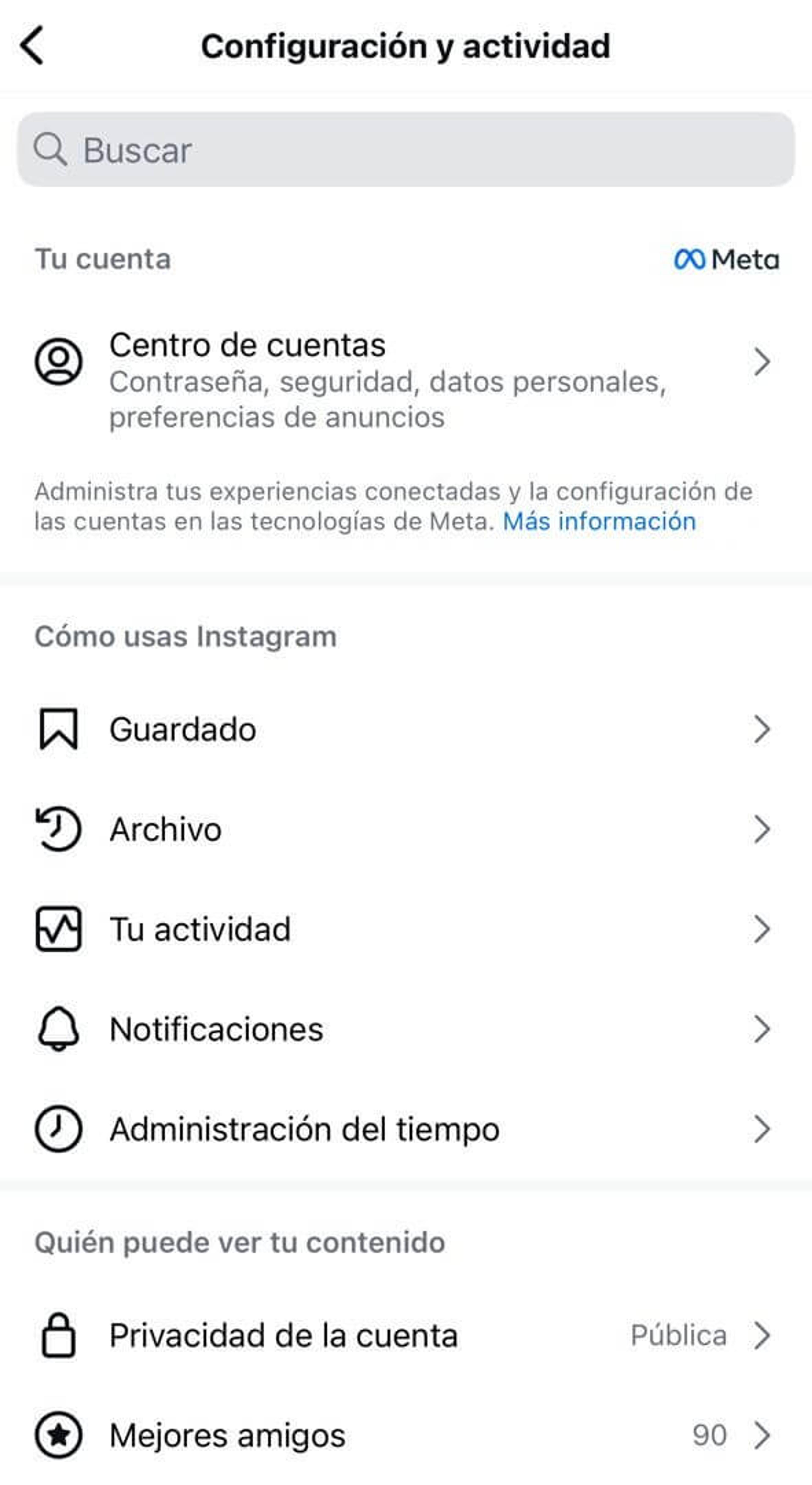 Pantalla para cambiar tipo de cuenta de Instagram
