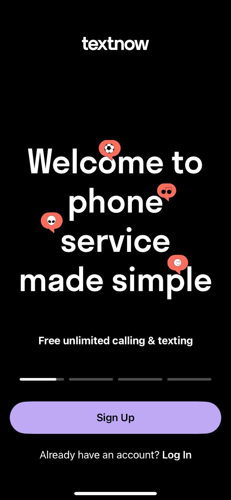 Captura de pantalla de la aplicación TextNow para vincultar un número con WhatsApp