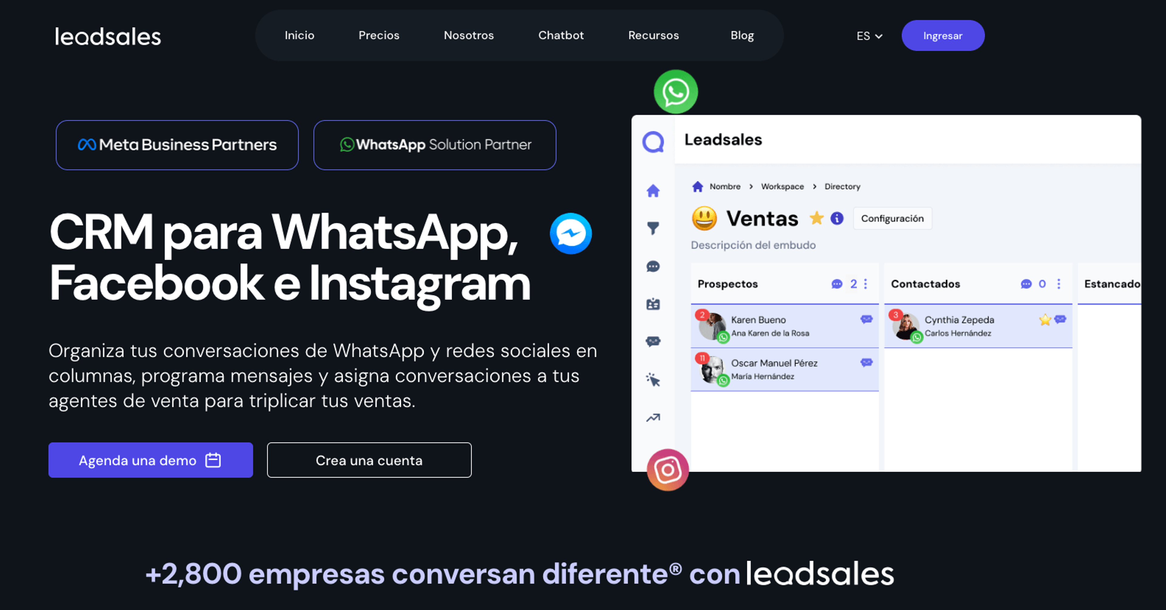 Captura de pantalla del home del sitio web de Leadsales