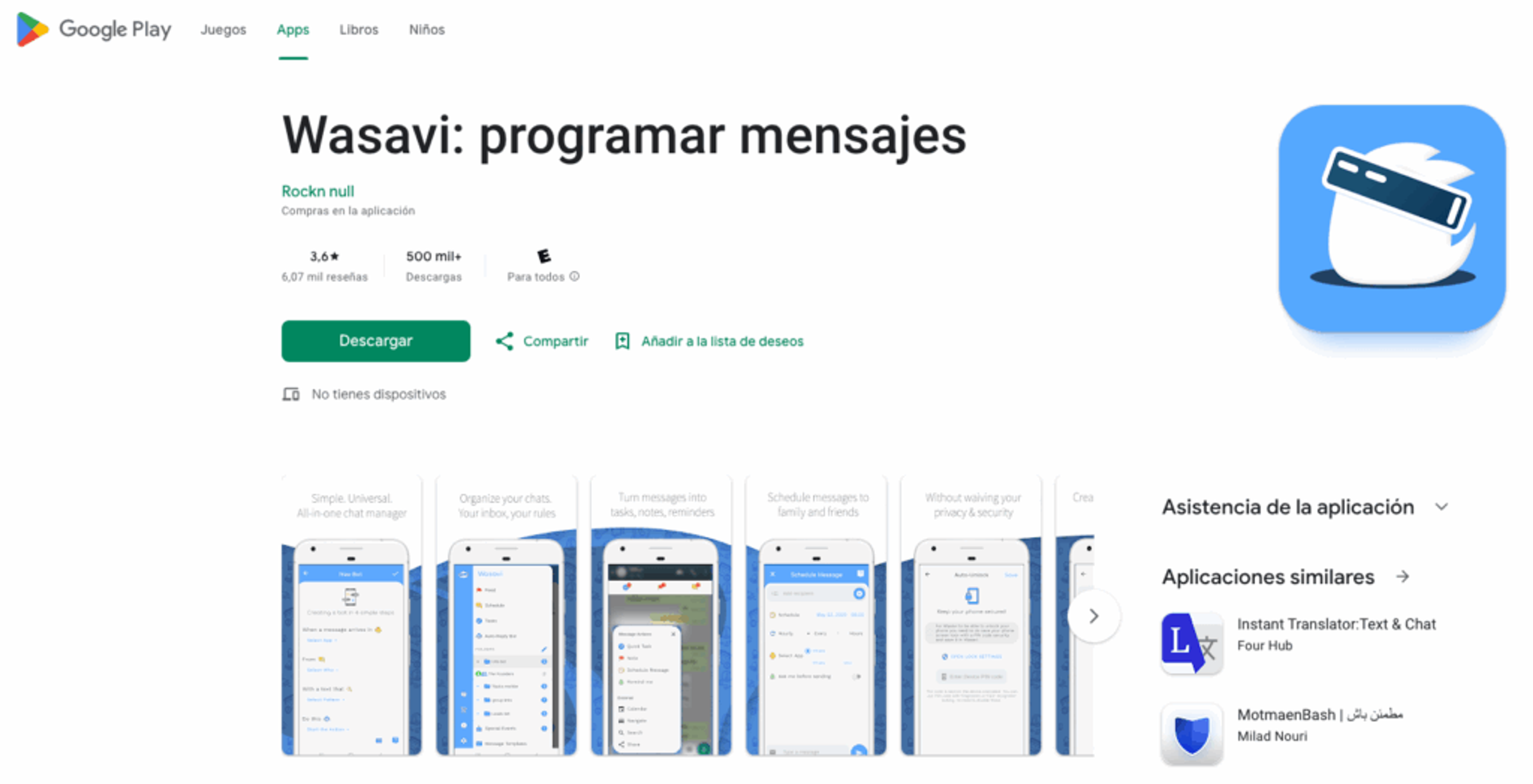 Captura de pantalla de la página de descarga de Wasavi en Google Play