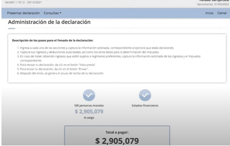 declaración a pagar total frente al SAT